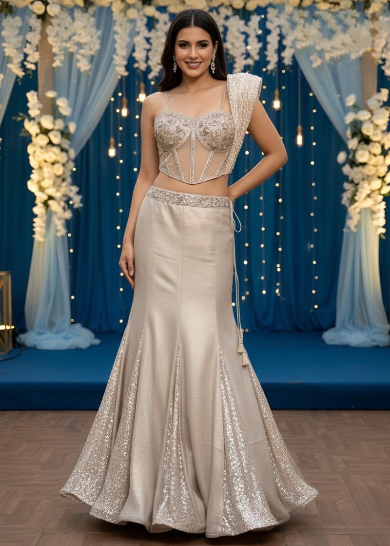 Designer partywear stylish and beautiful fish cut cord top lehenga