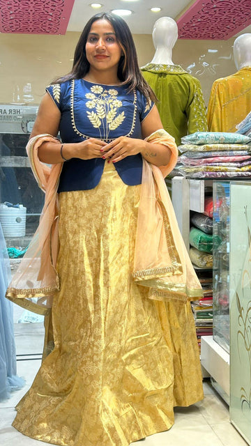 Goldern Banarasi Indo Western With Gotta Patti Silk Fabric Long Top