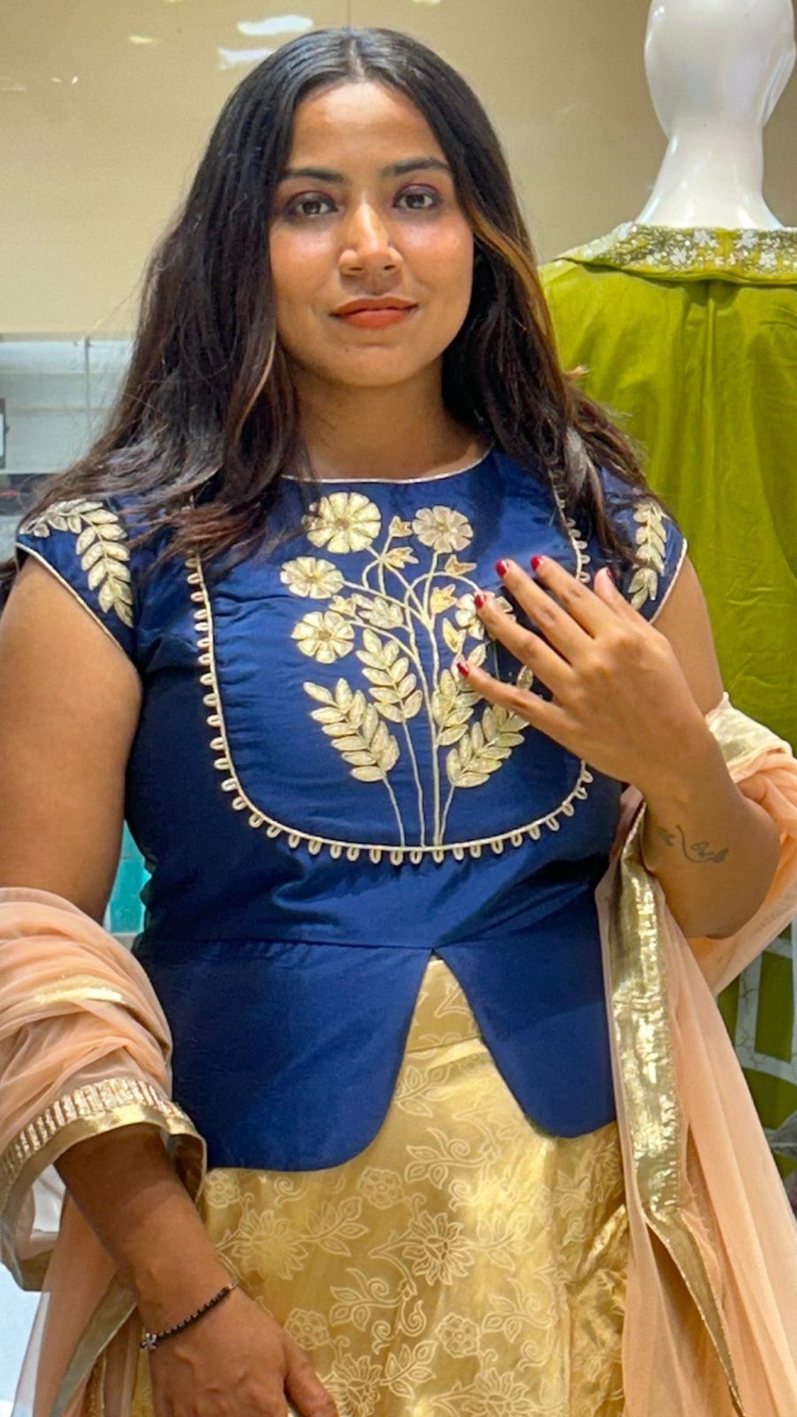 Goldern Banarasi Indo Western With Gotta Patti Silk Fabric Long Top