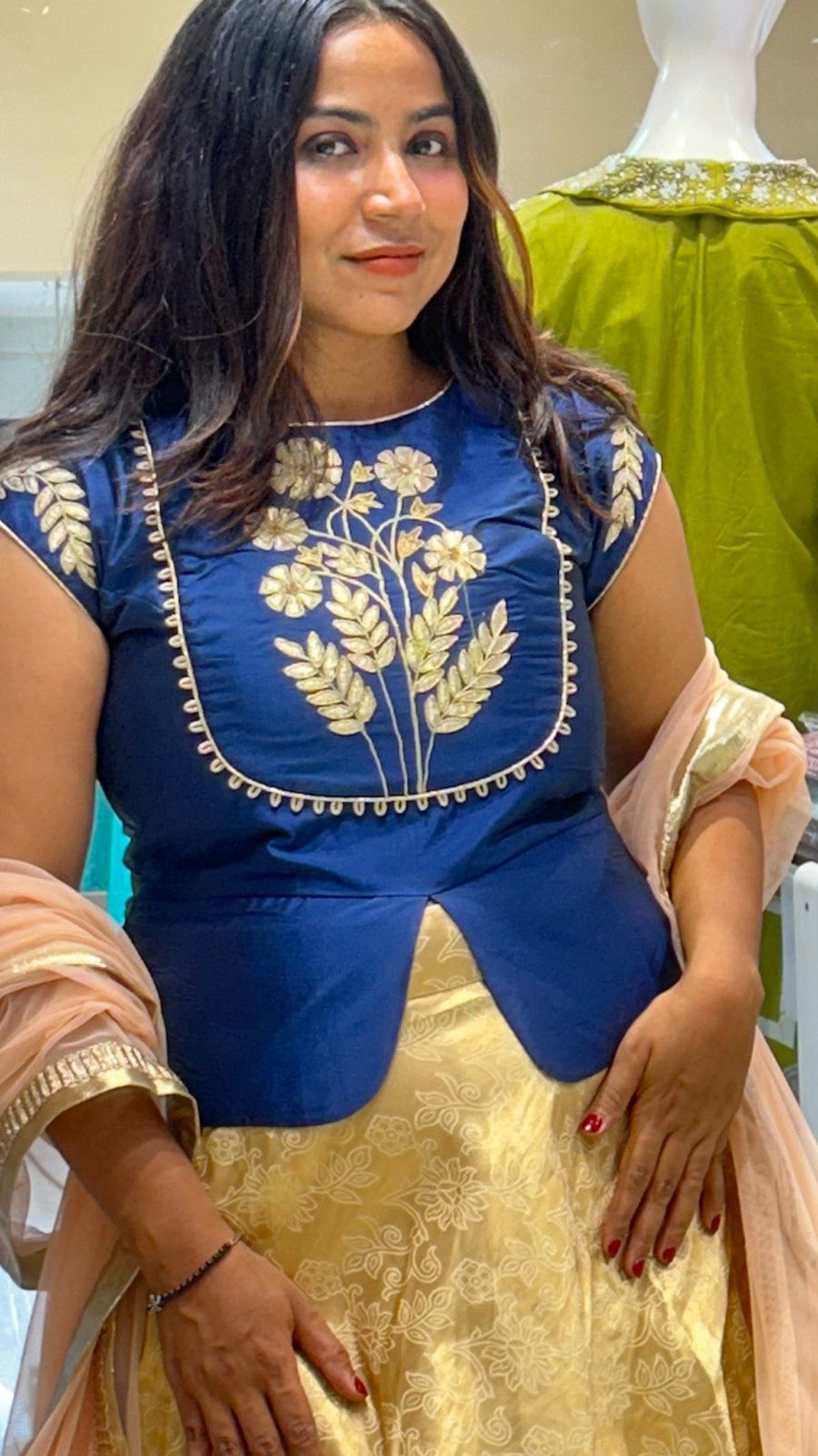 Goldern Banarasi Indo Western With Gotta Patti Silk Fabric Long Top