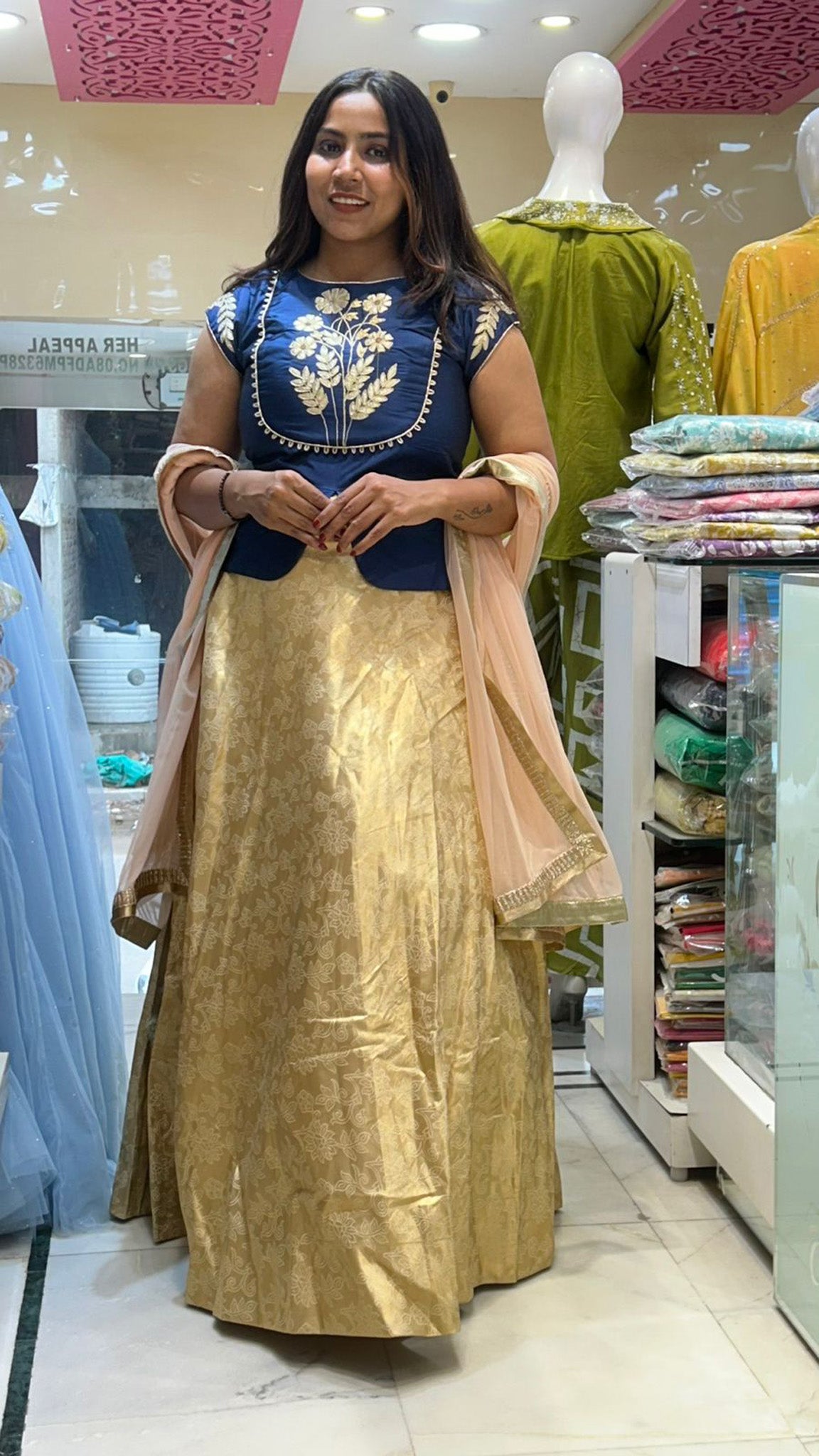 Goldern Banarasi Indo Western With Gotta Patti Silk Fabric Long Top