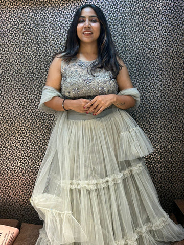 Mettalic Leaves Work Pipe Sequence Work Designer Partywear Lehenga