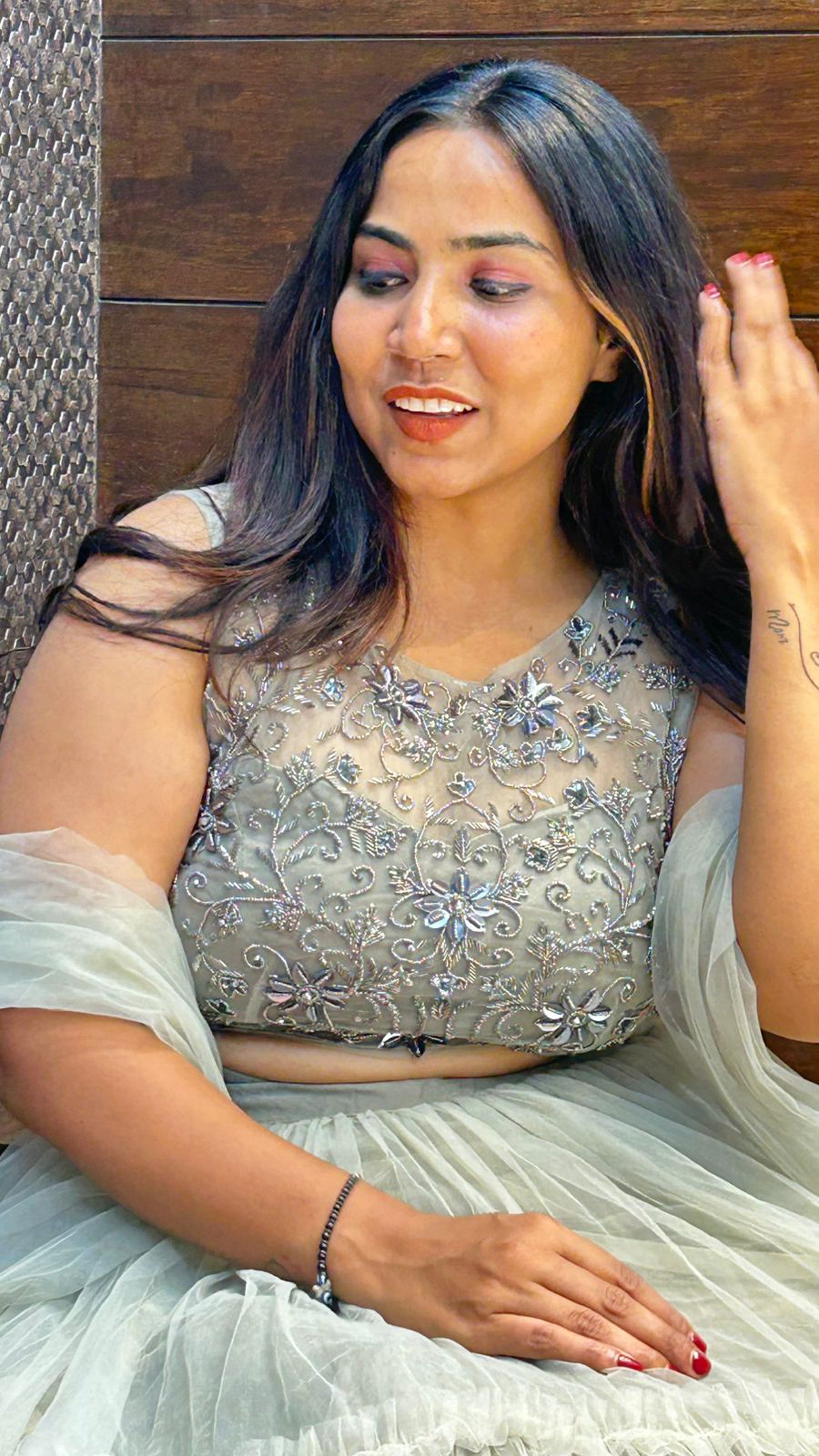 Mettalic Leaves Work Pipe Sequence Work Designer Partywear Lehenga