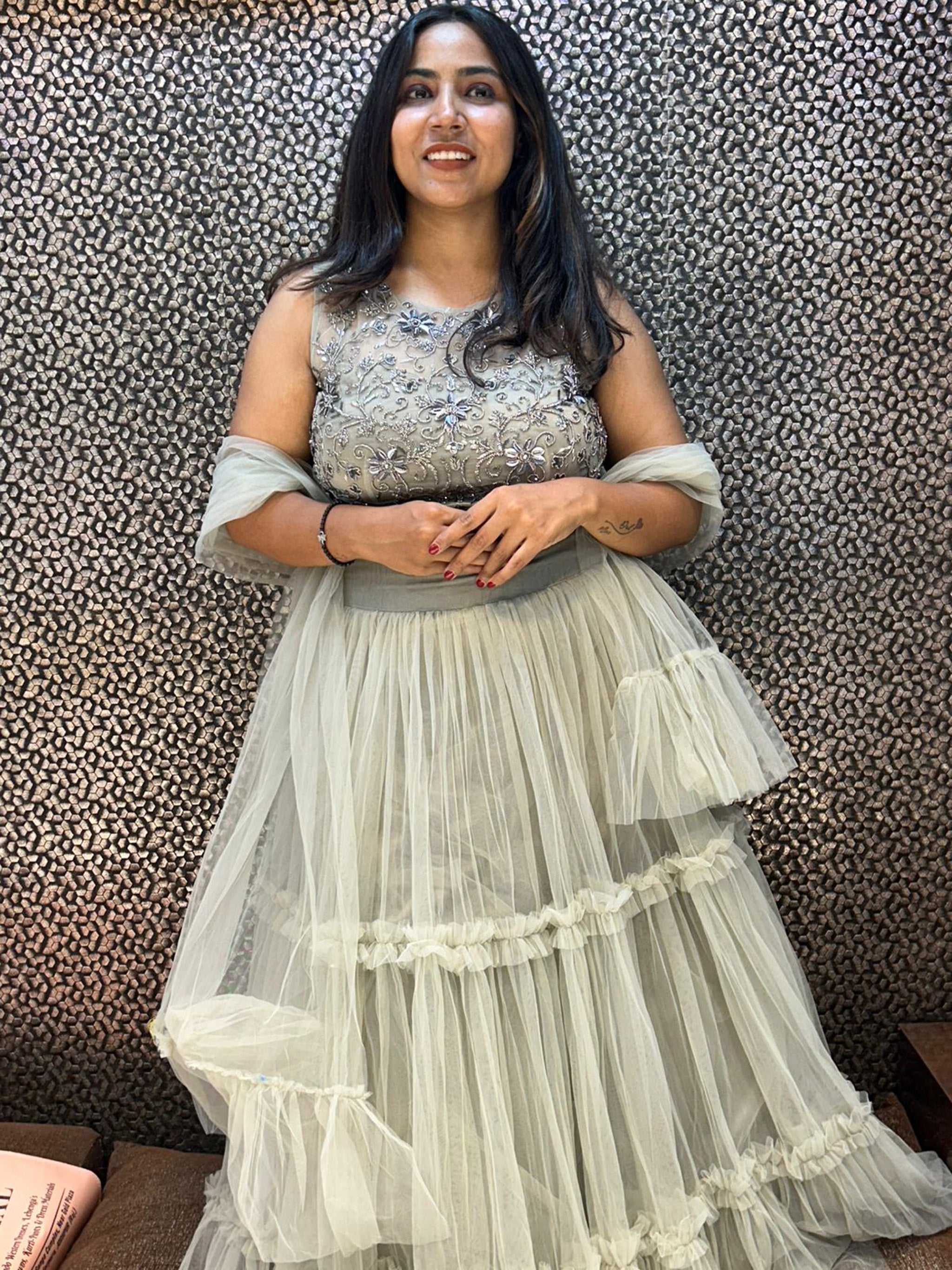 Mettalic Leaves Work Pipe Sequence Work Designer Partywear Lehenga