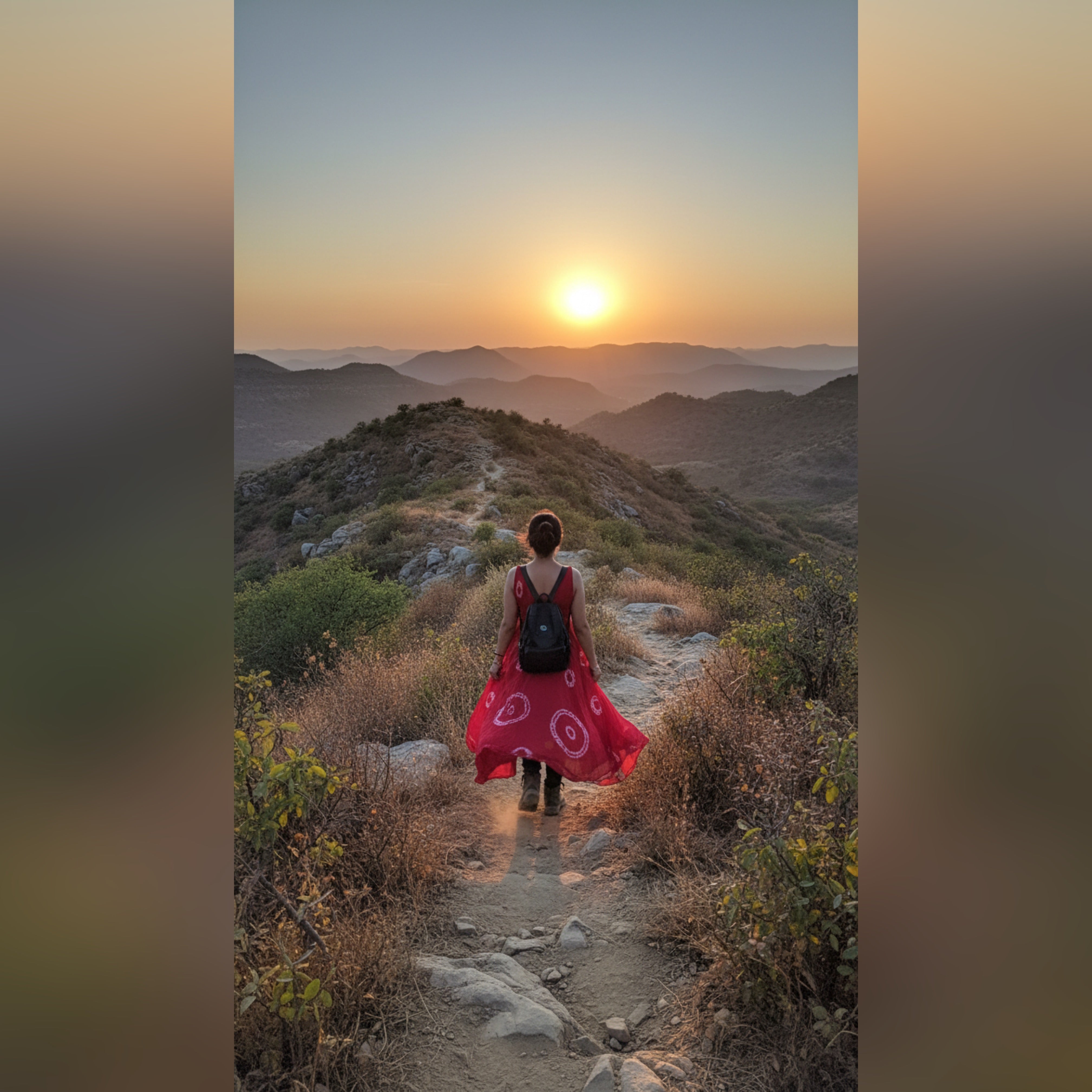 Long stylish western look red color batik printed organza gown