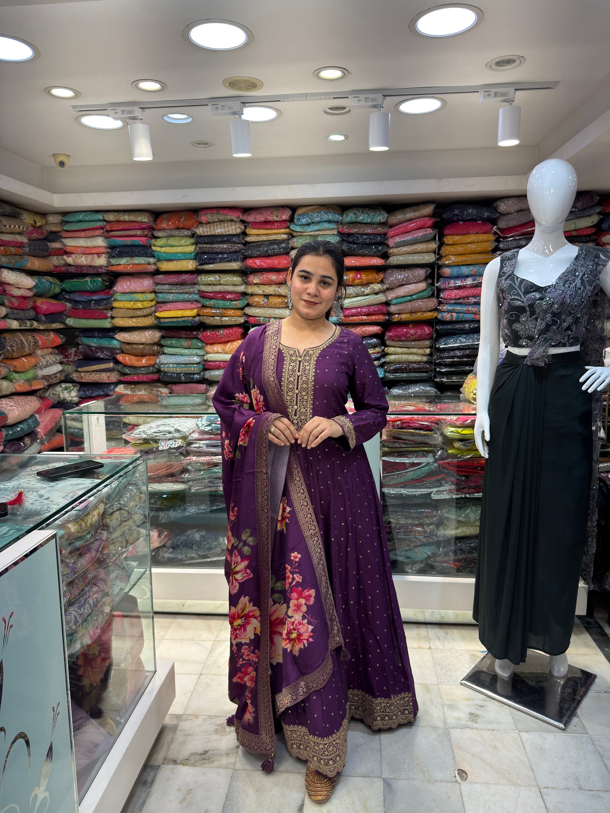 partywear embroidered neckline dola silk anarkali suit