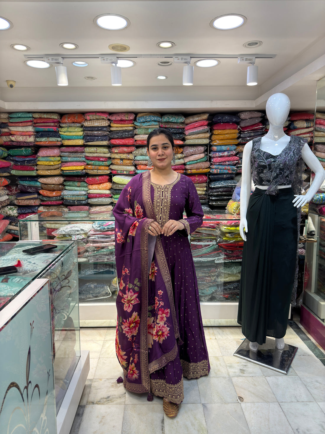 partywear embroidered neckline dola silk anarkali suit