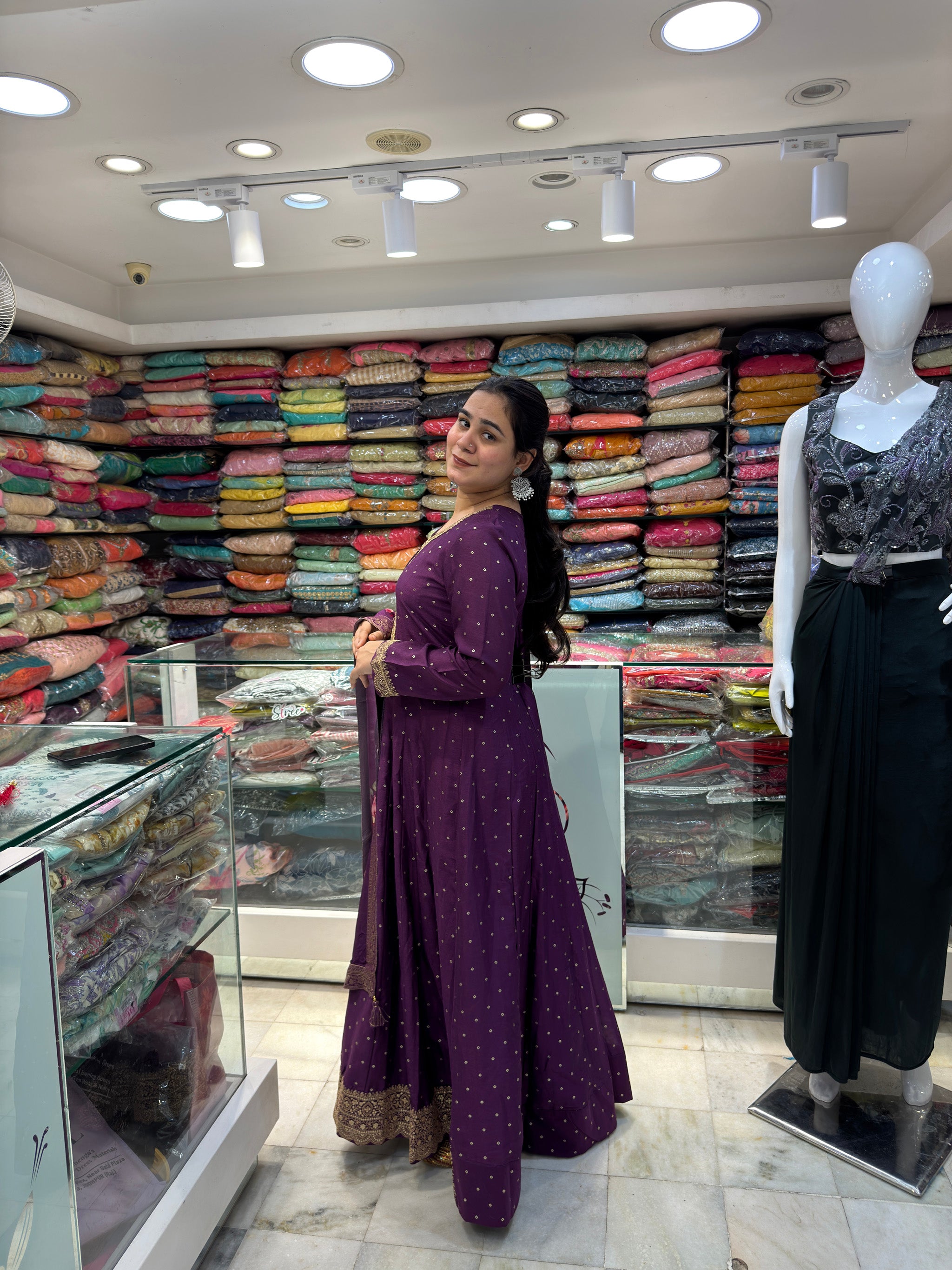 partywear embroidered neckline dola silk anarkali suit