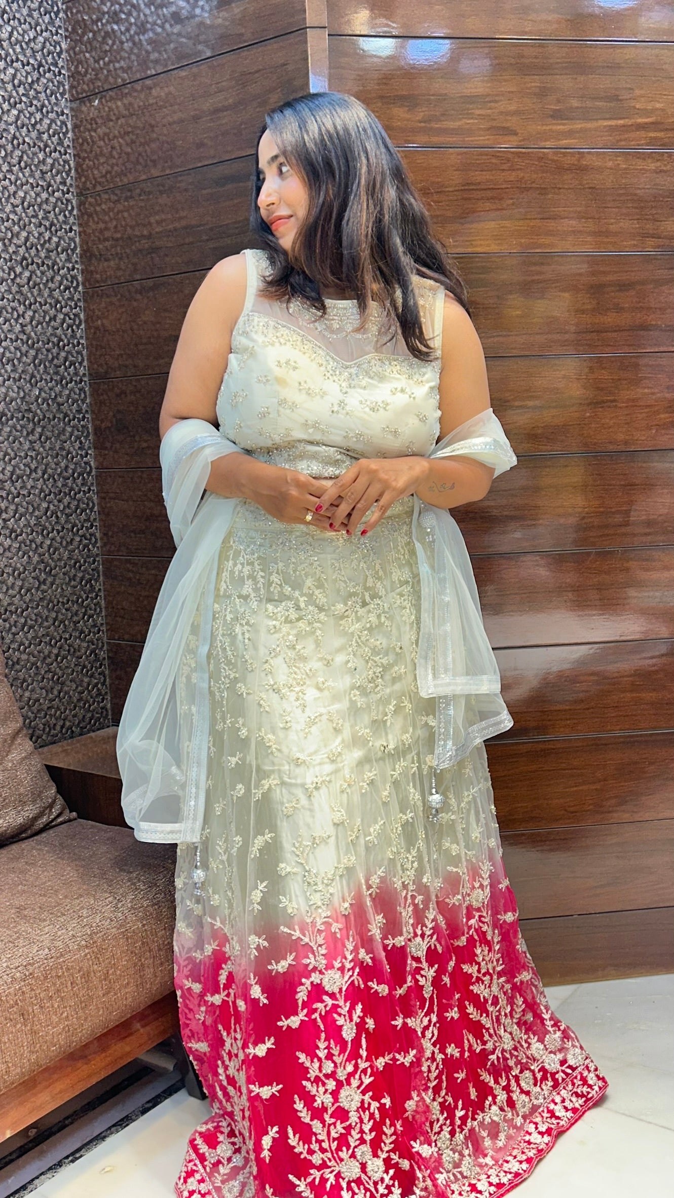 eye catching double shaded embroidered wedding lehenga