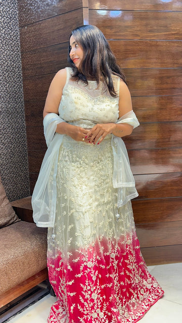 eye catching double shaded embroidered wedding lehenga