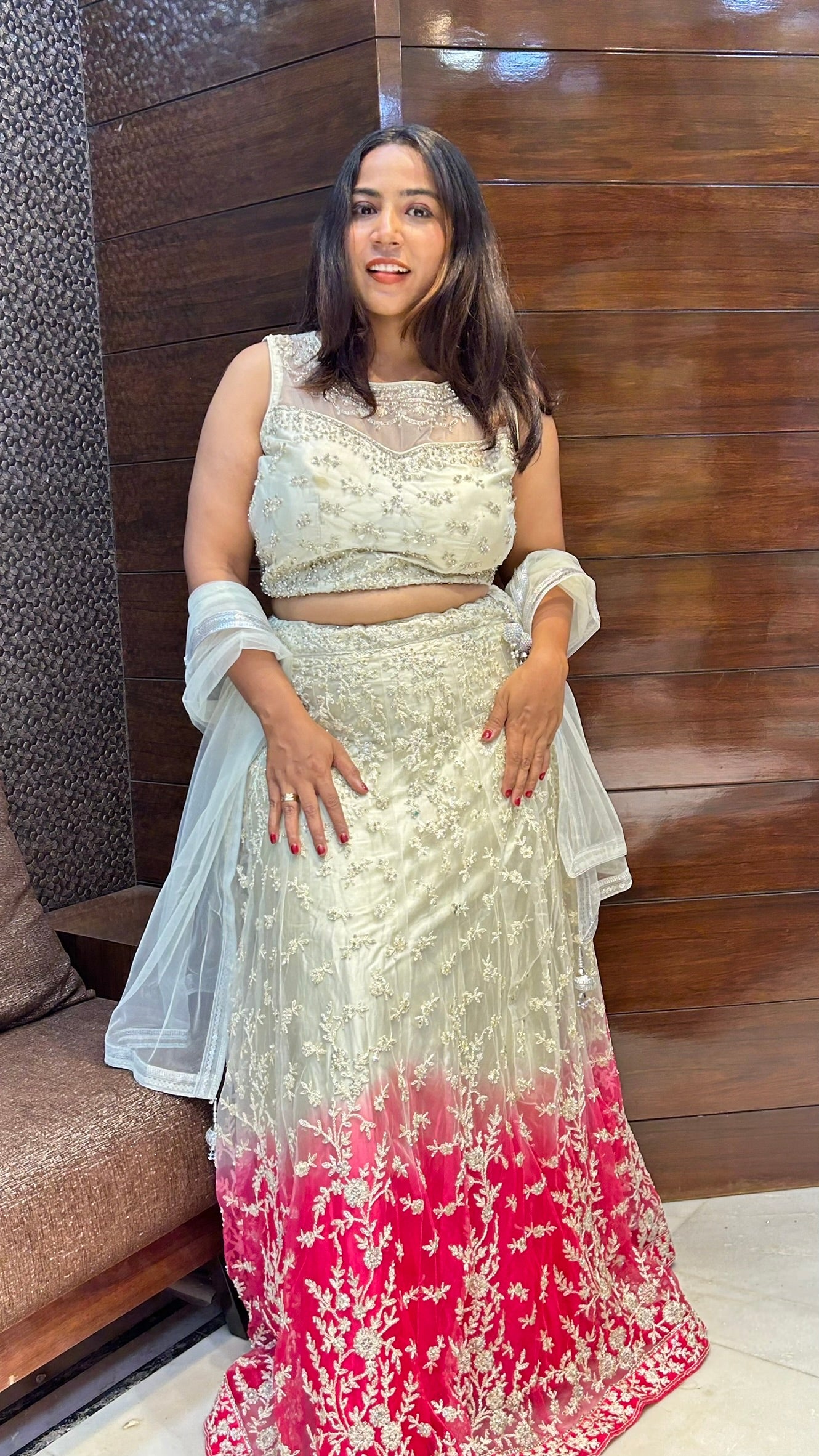 eye catching double shaded embroidered wedding lehenga