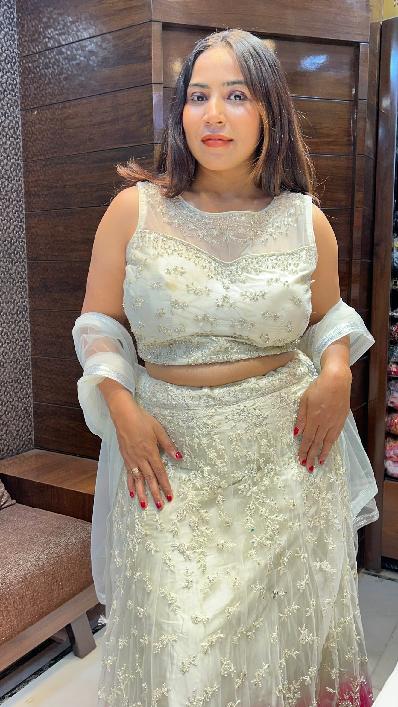 eye catching double shaded embroidered wedding lehenga