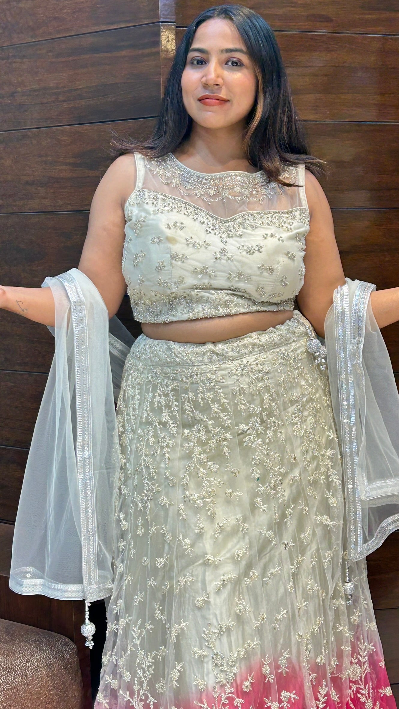 eye catching double shaded embroidered wedding lehenga