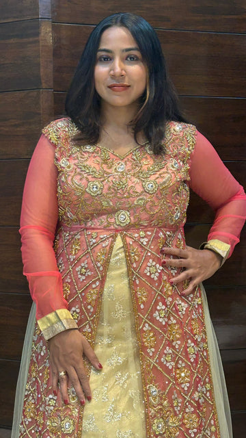 zardosi zari stone work wedding long indo western