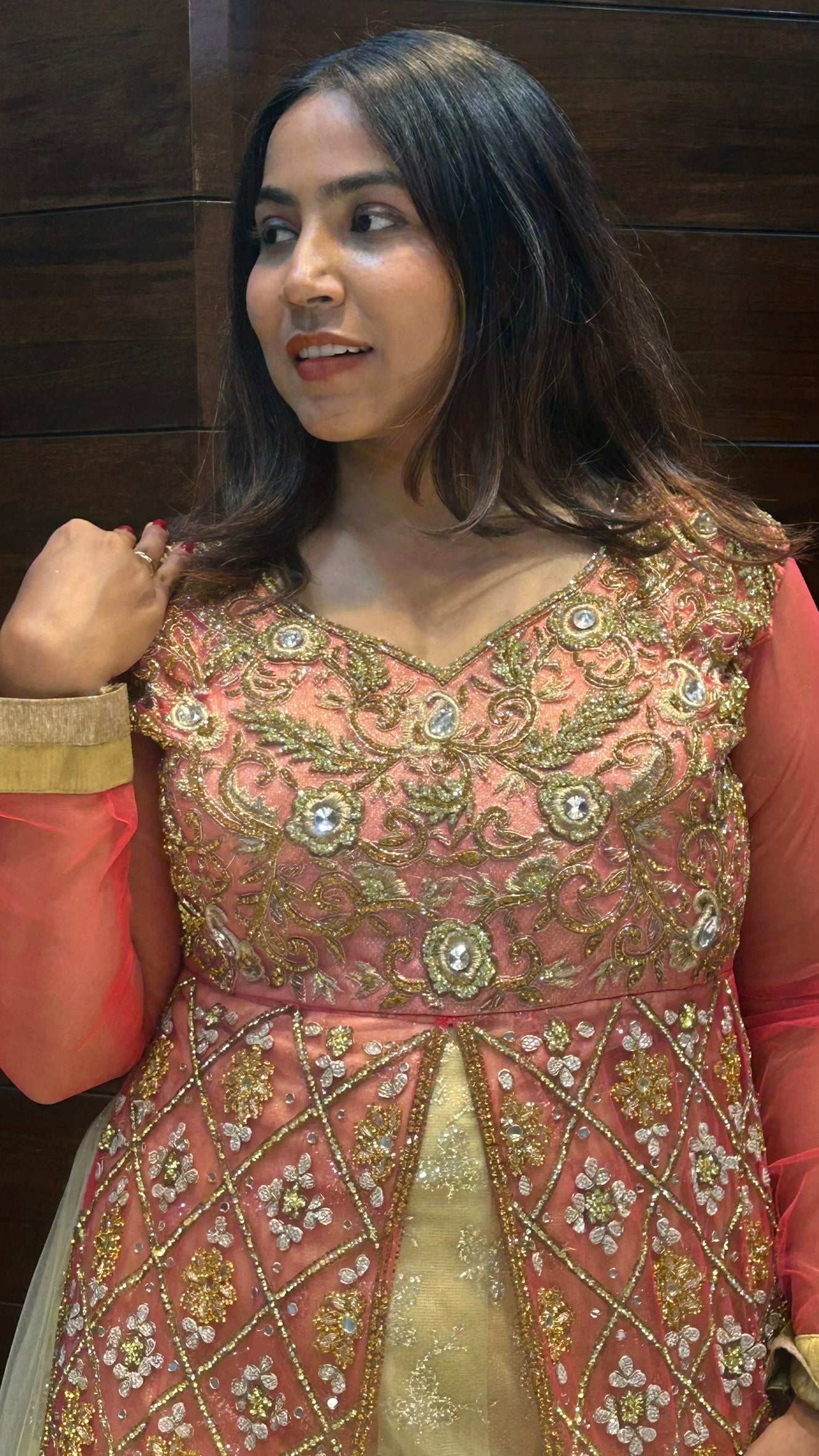 zardosi zari stone work wedding long indo western