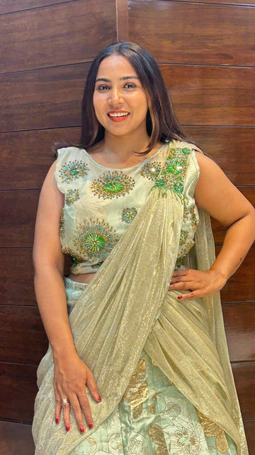 ready to wear lehenga saree in banarasi glass work top