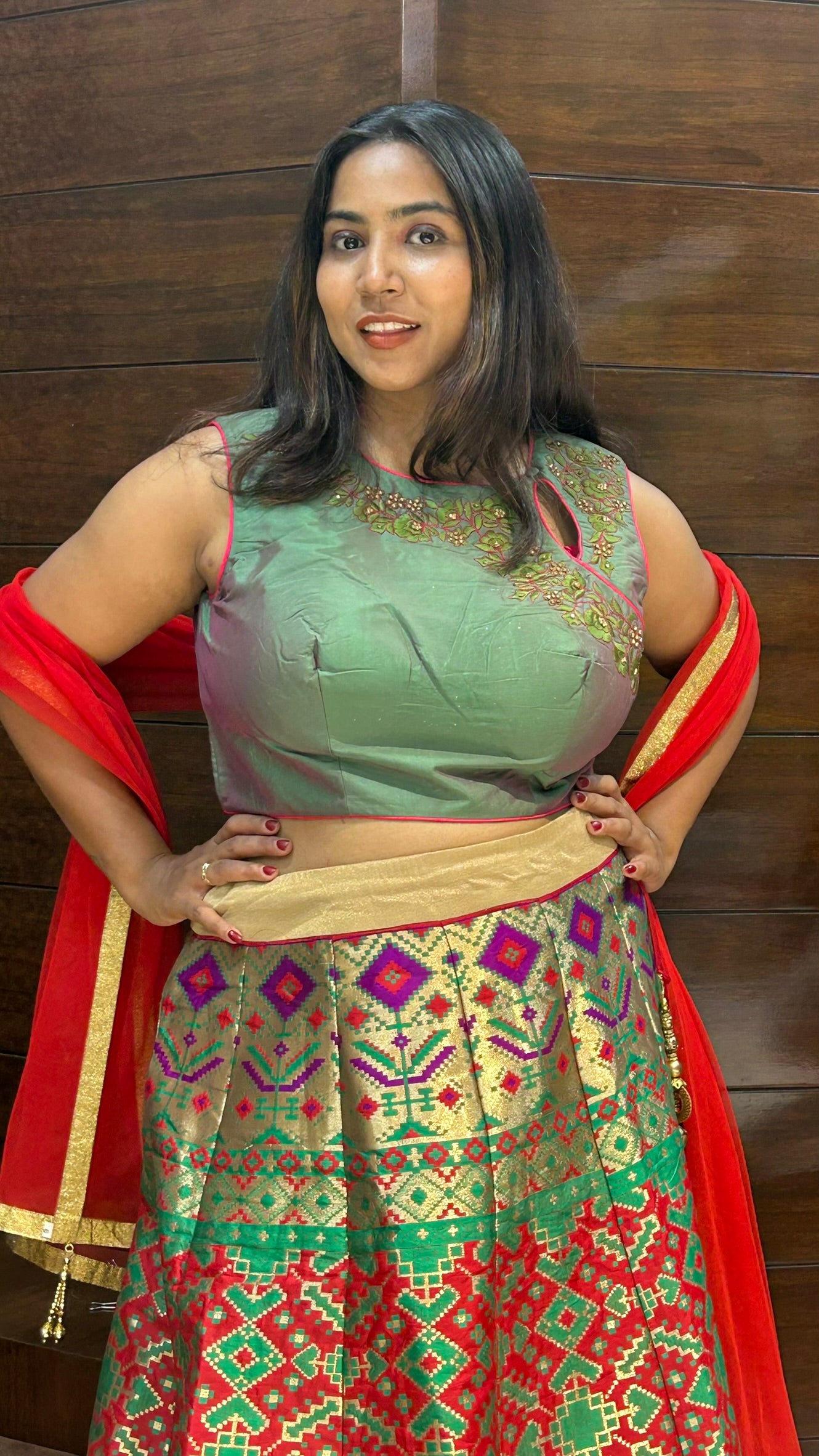 beautiful multicolor designer crop top banarasi lehenga