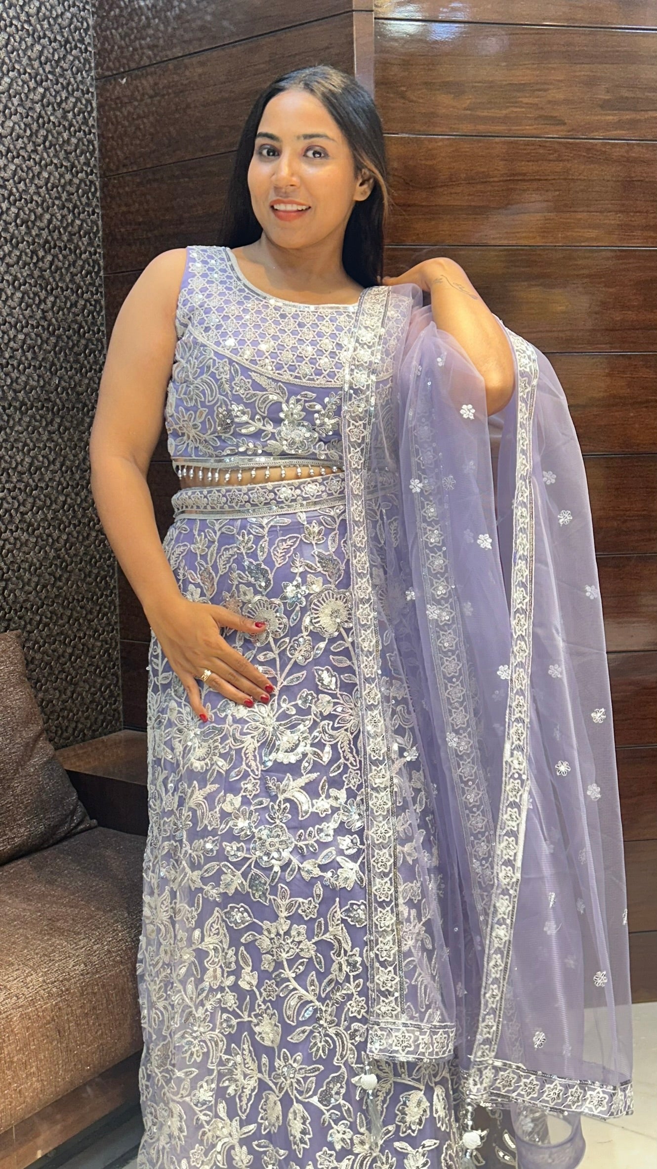 sequence work thread work heavy bridal wedding purple lehenga