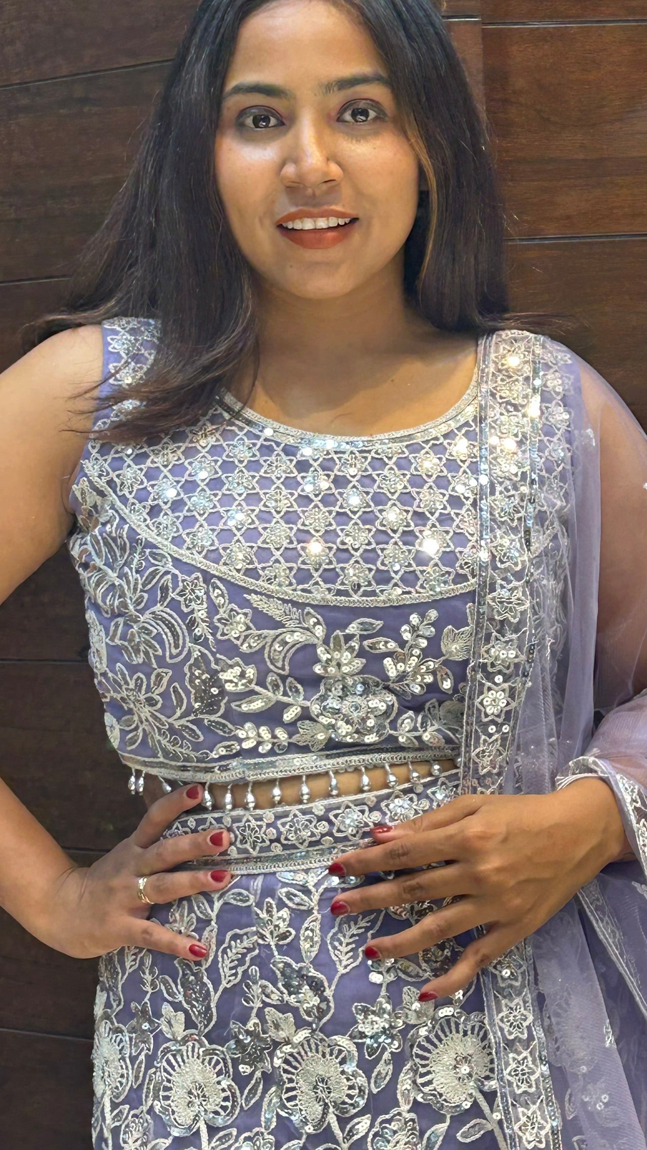 sequence work thread work heavy bridal wedding purple lehenga