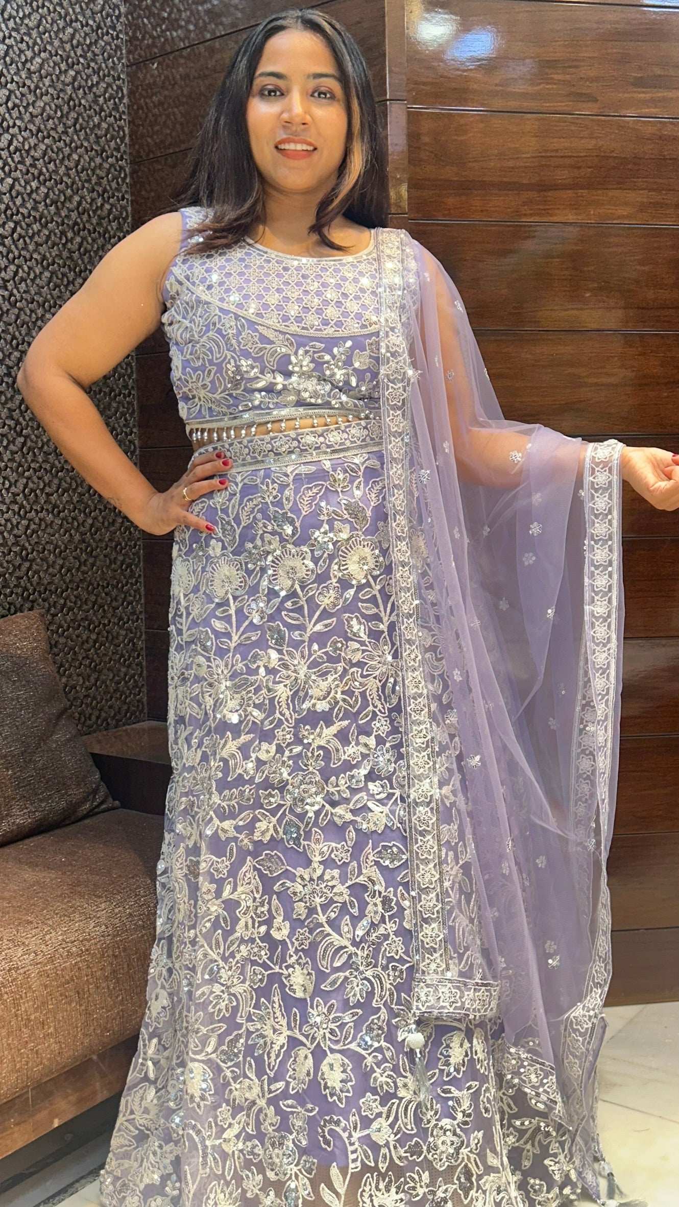 sequence work thread work heavy bridal wedding purple lehenga