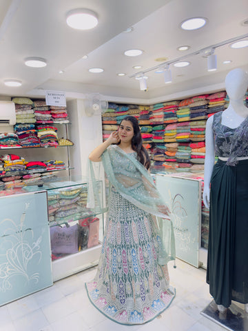 rich look embroidered multicolor engagement lehenga