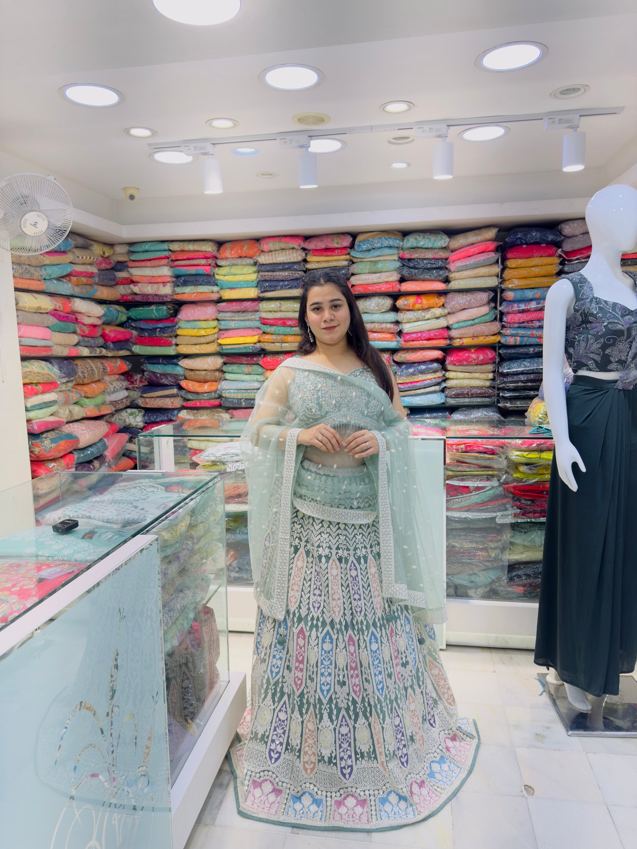 rich look embroidered multicolor engagement lehenga