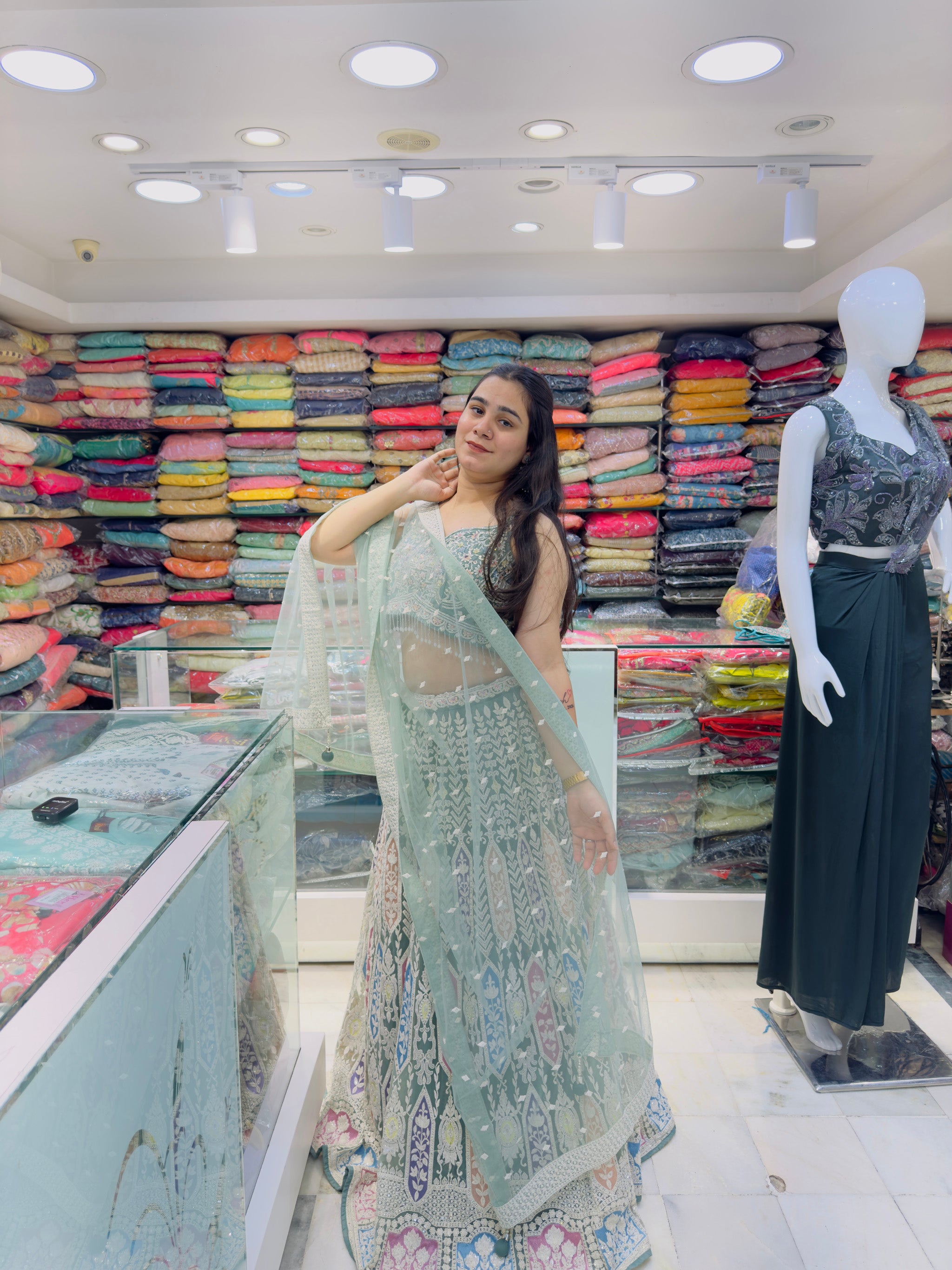 rich look embroidered multicolor engagement lehenga