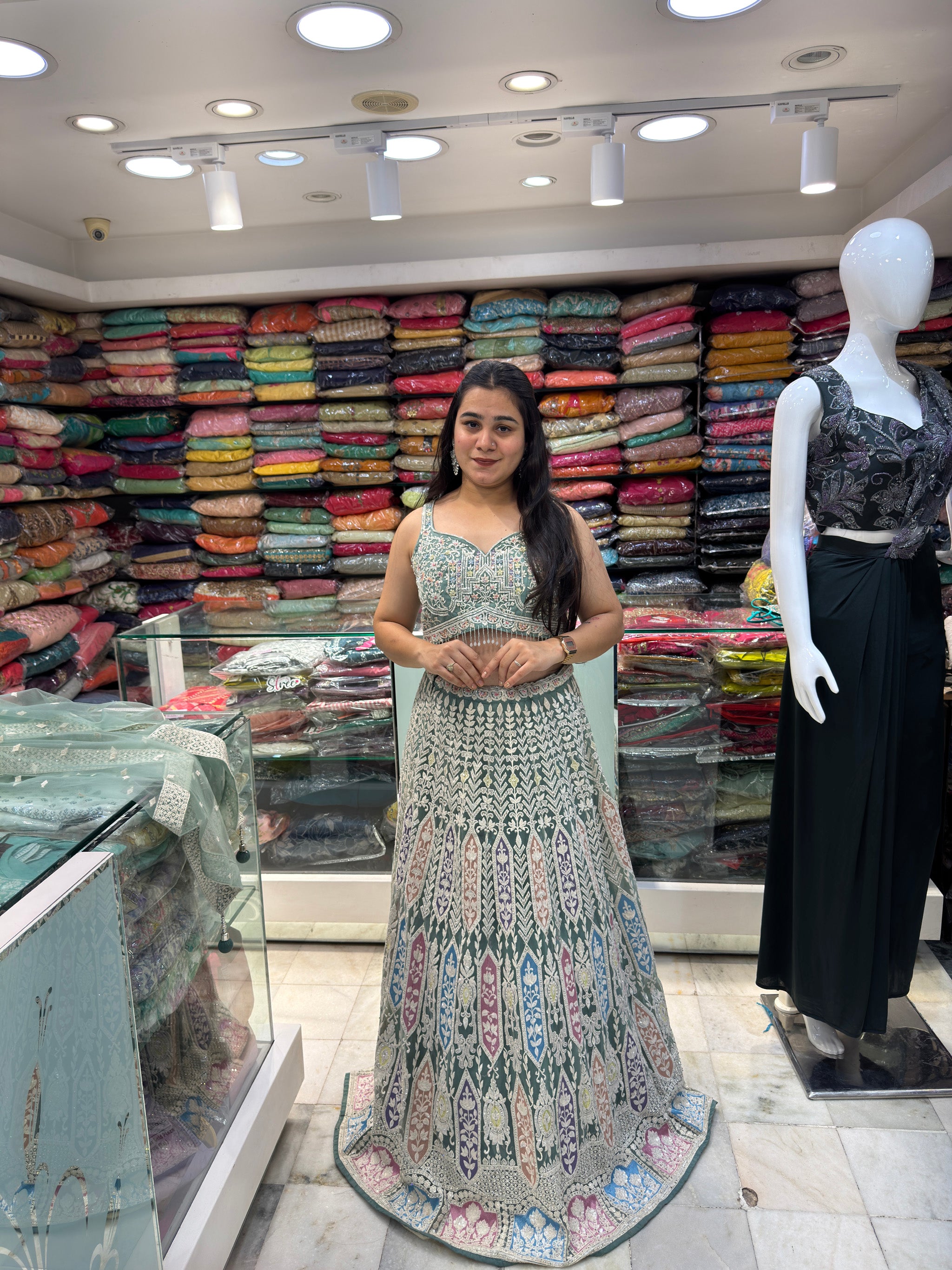 rich look embroidered multicolor engagement lehenga