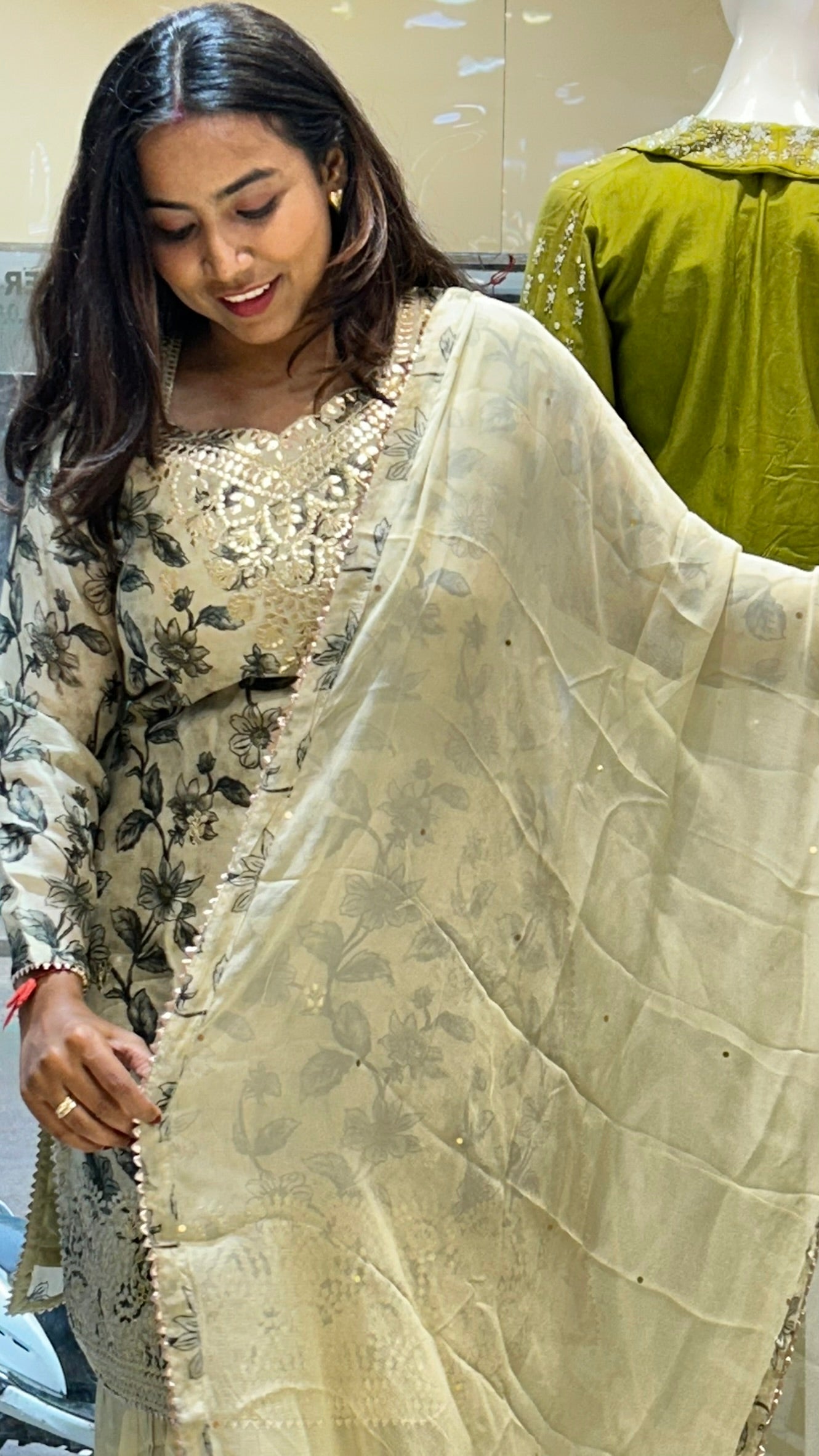 floral creme gotta patti designer eye catcher pure crepe sharara suit