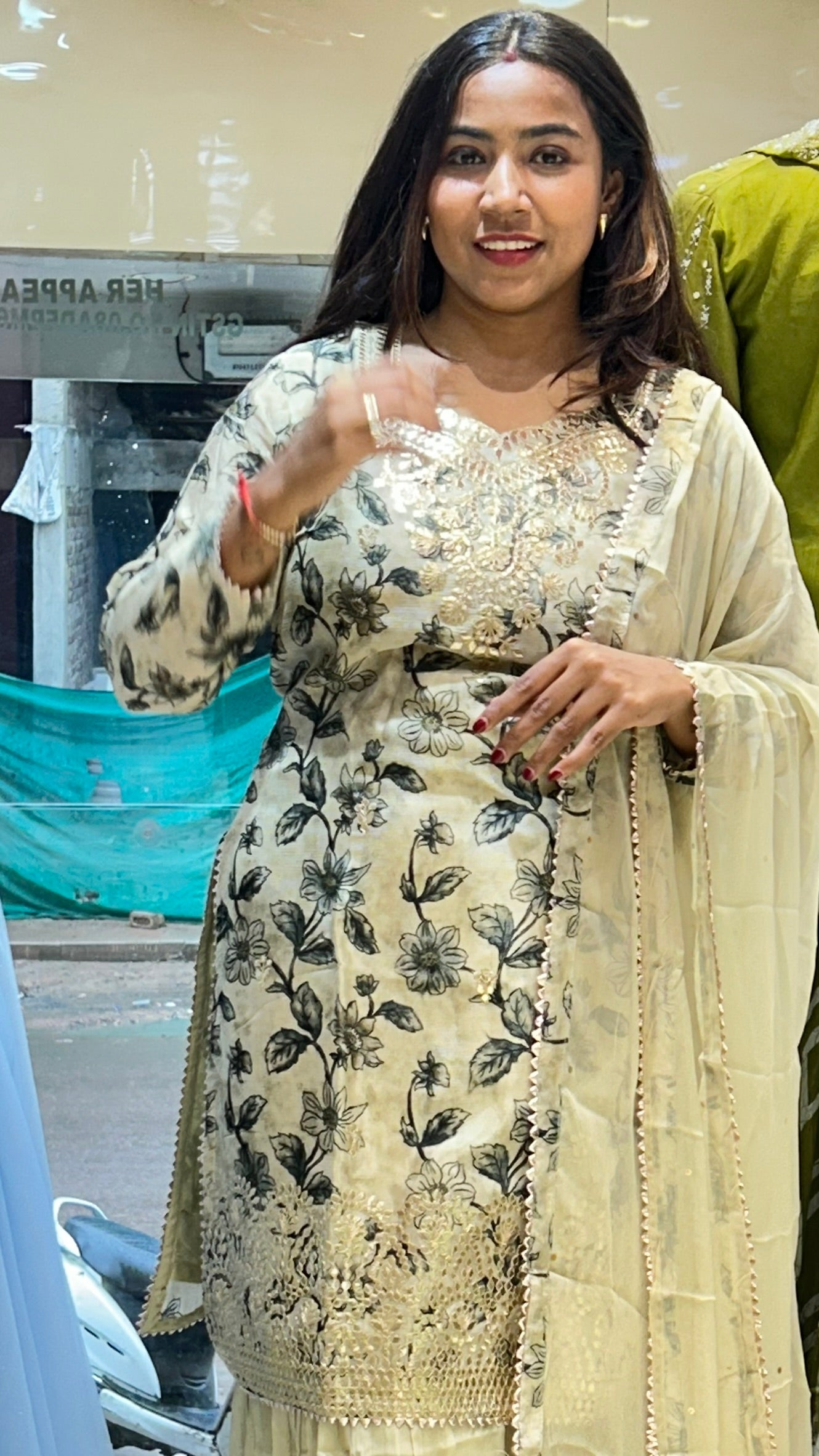 floral creme gotta patti designer eye catcher pure crepe sharara suit