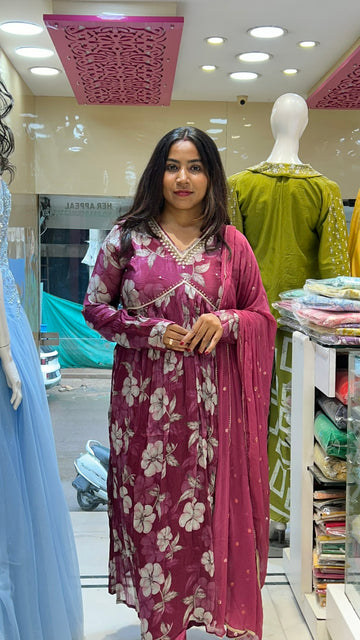 chinon alia cut stylish partywear suit