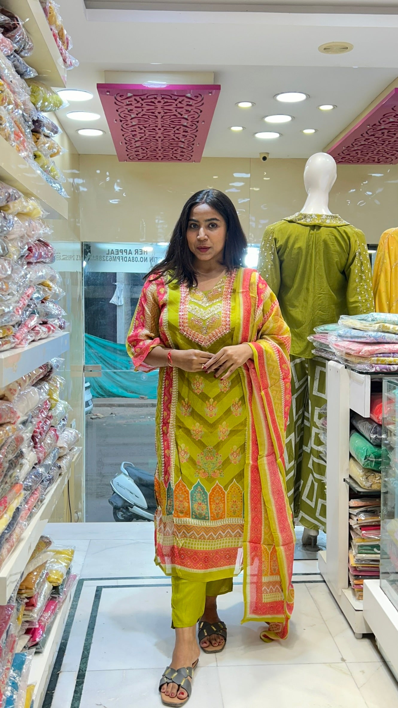 multcolor organza kurta pant set