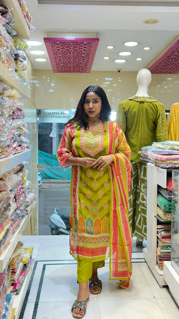 multcolor organza kurta pant set