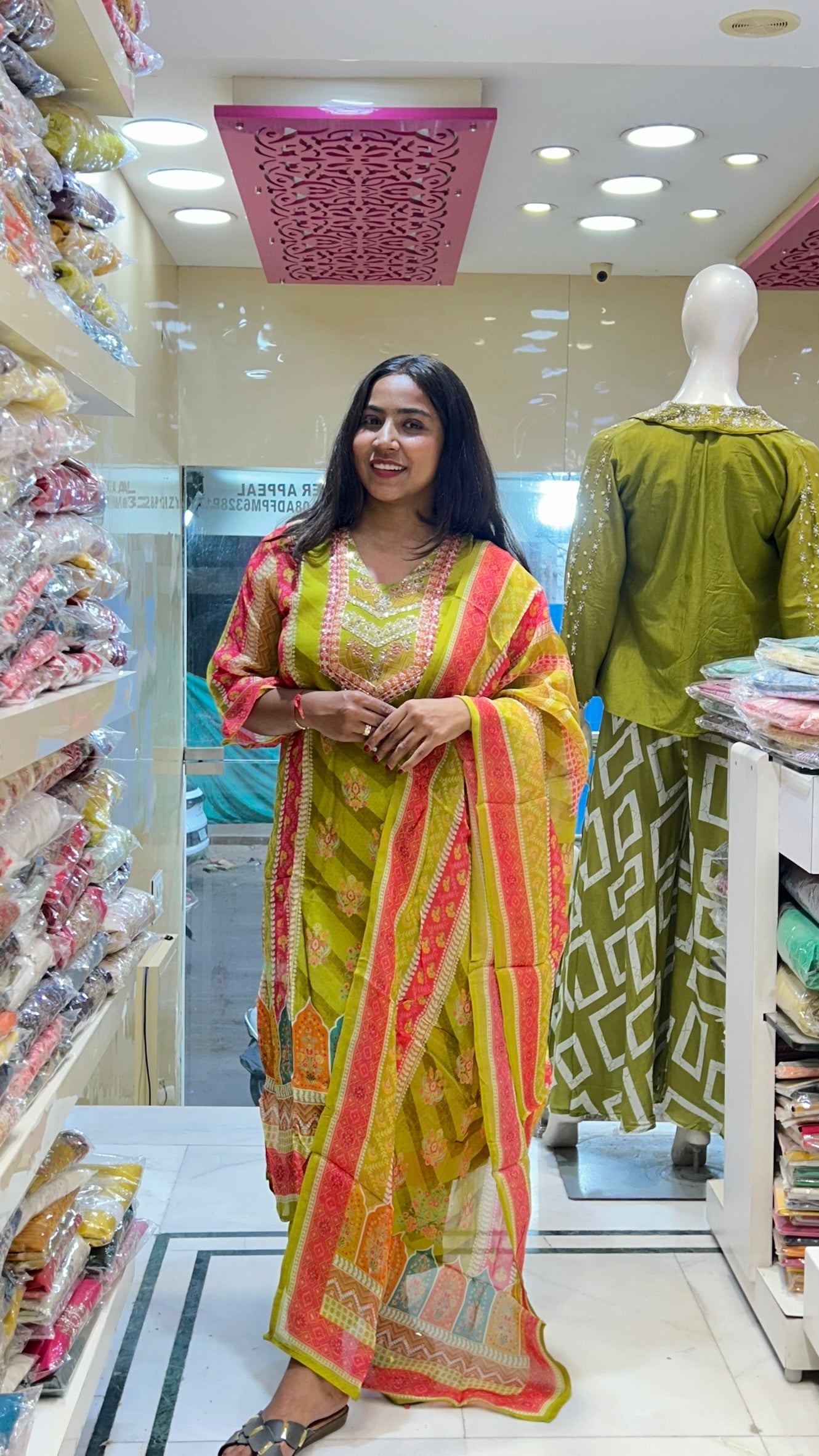 multcolor organza kurta pant set