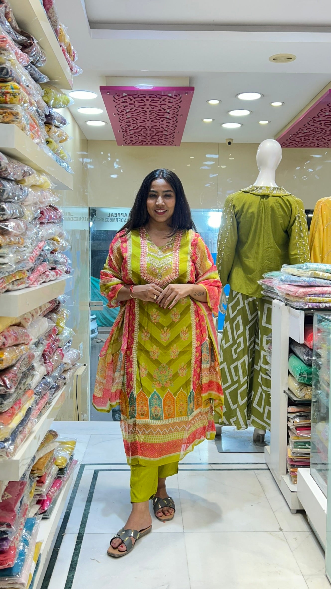 multcolor organza kurta pant set