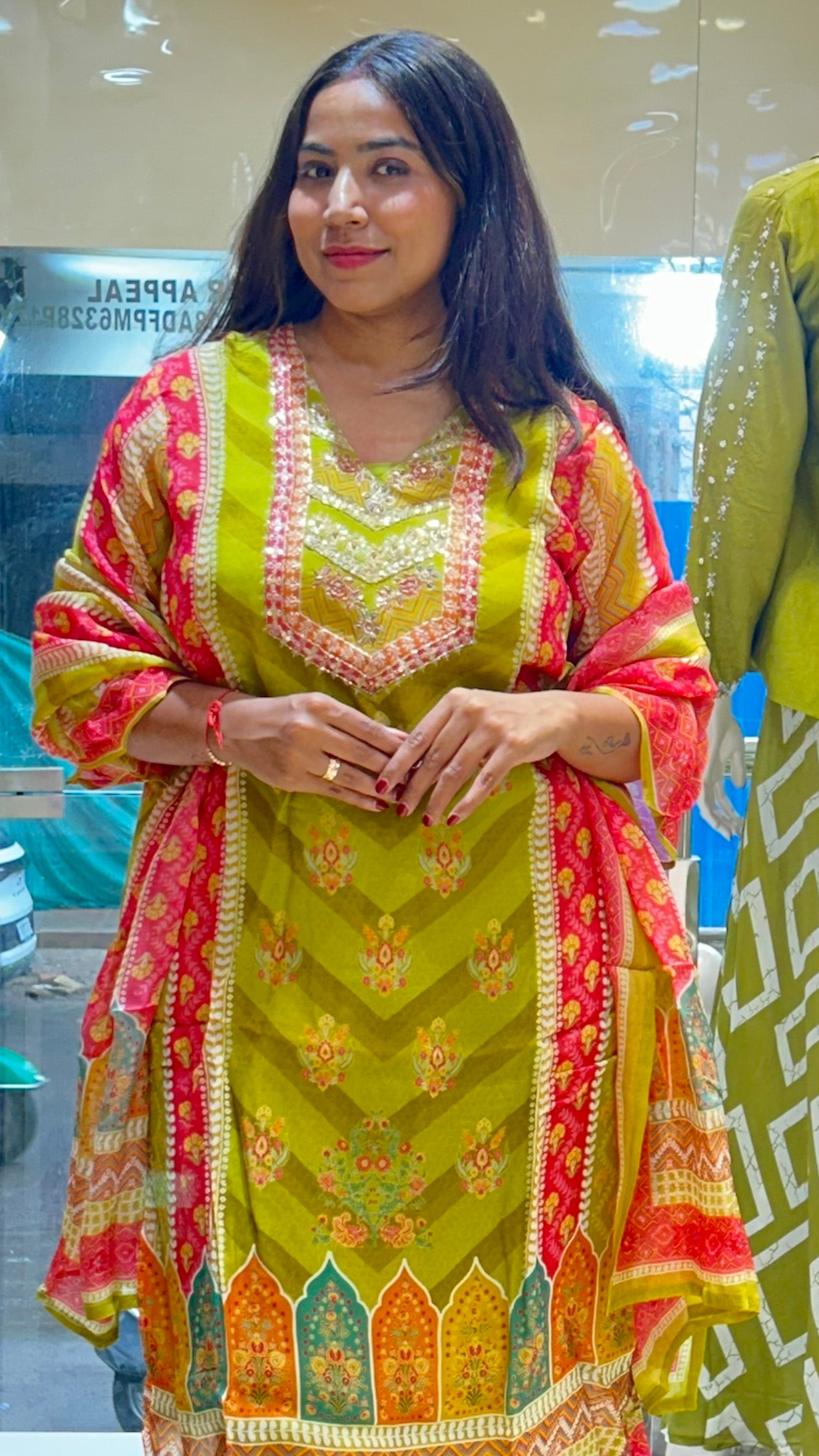 multcolor organza kurta pant set