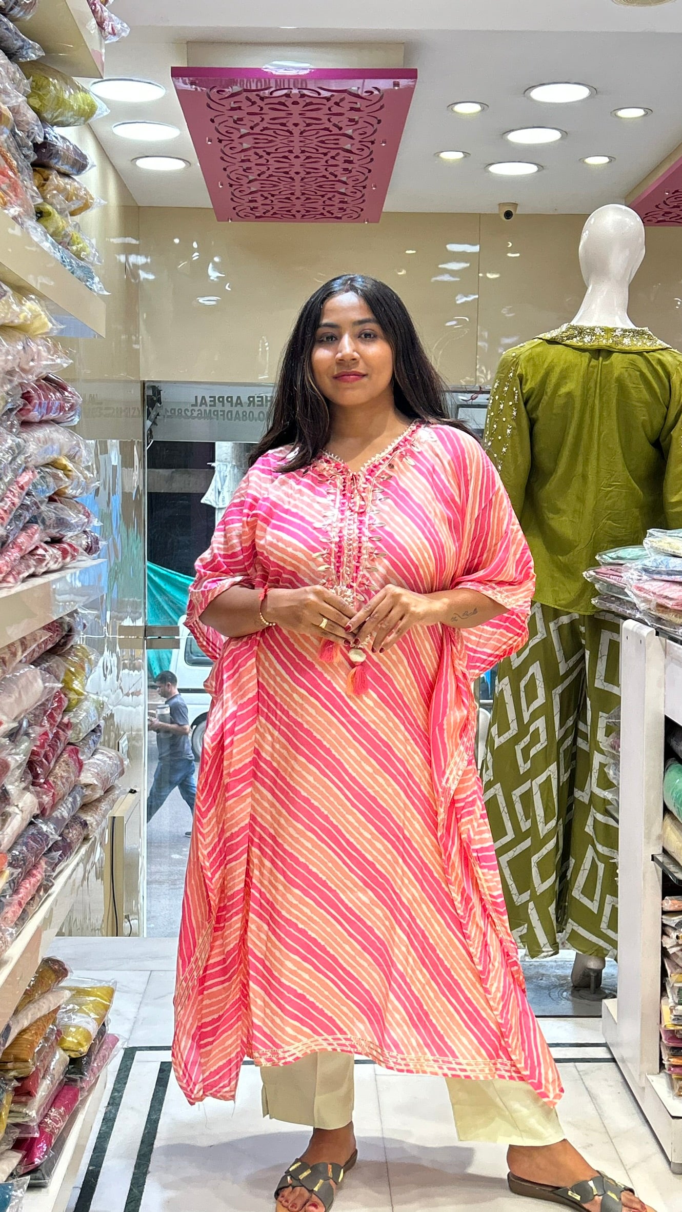 lahriya pure fabric with kaftaan pant