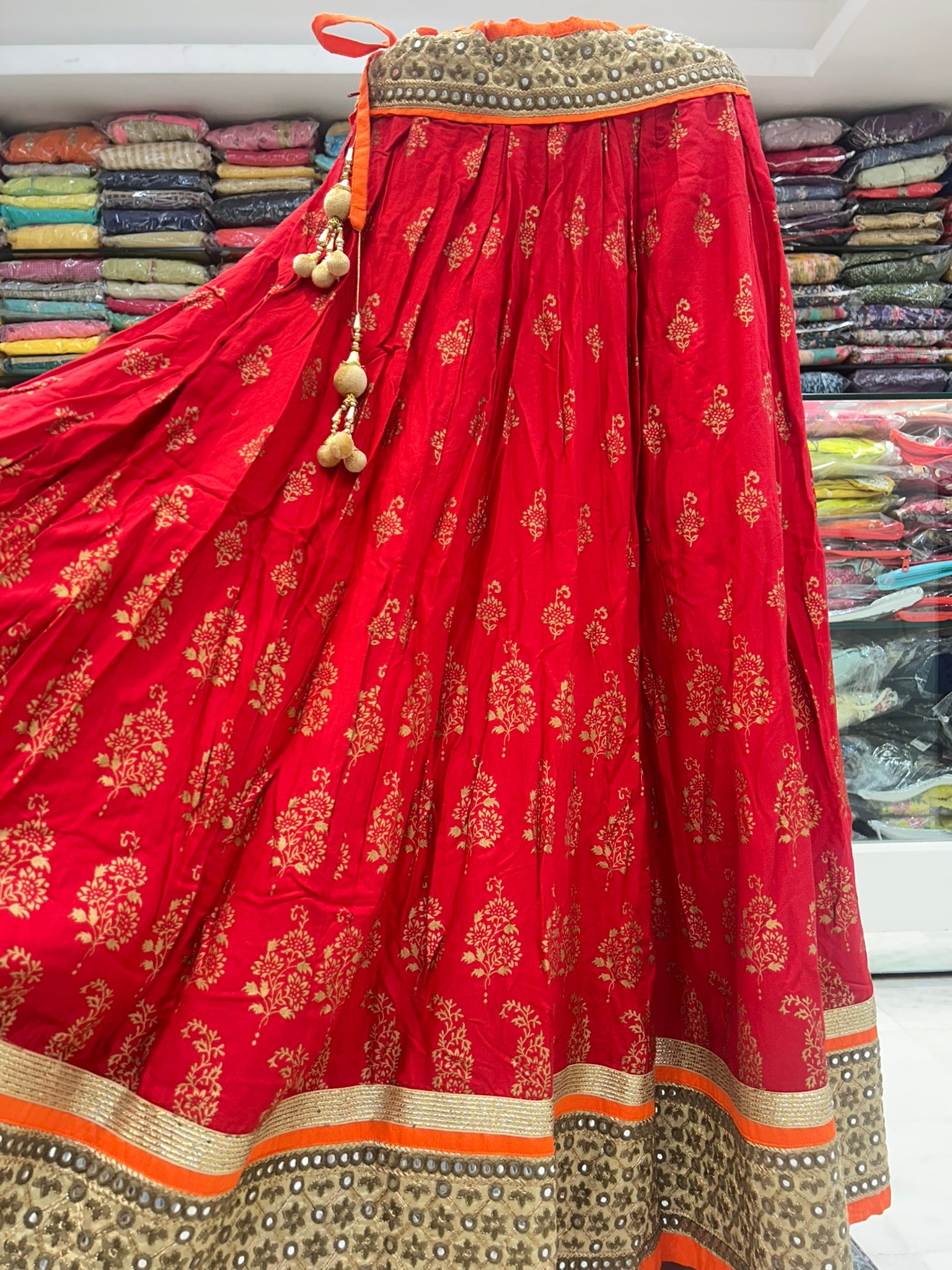 pure cotton orange batik print traditional look skirt