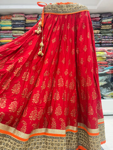 pure cotton orange batik print traditional look skirt