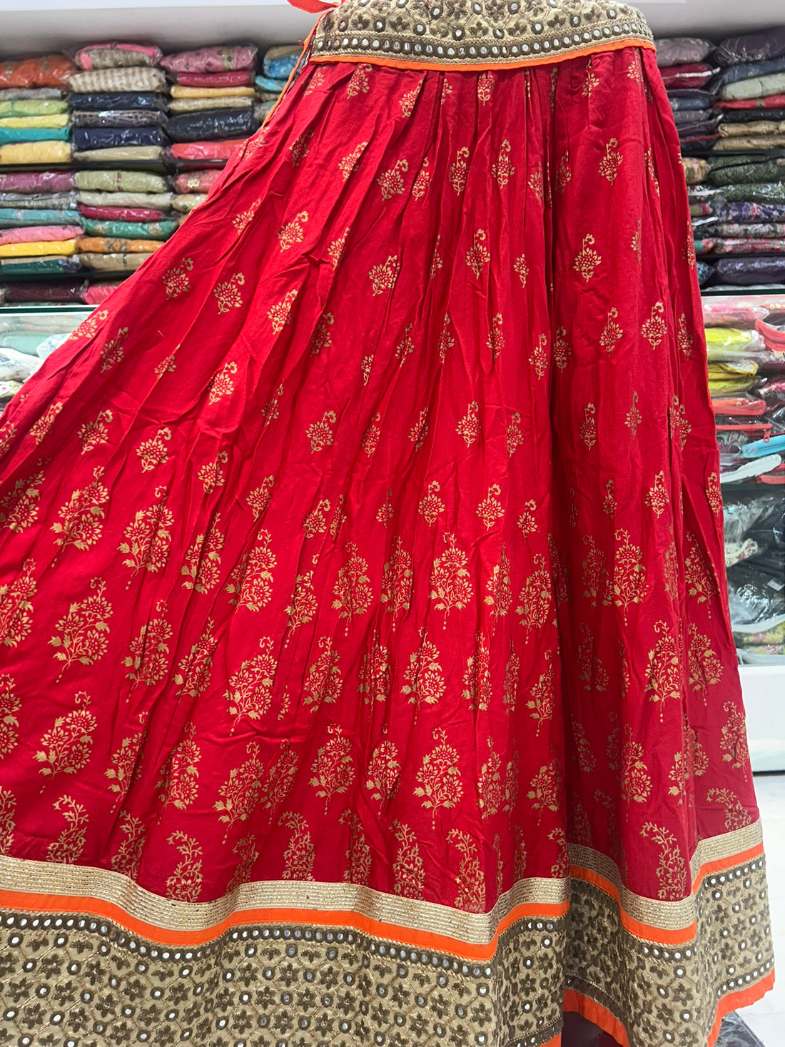 pure cotton orange batik print traditional look skirt