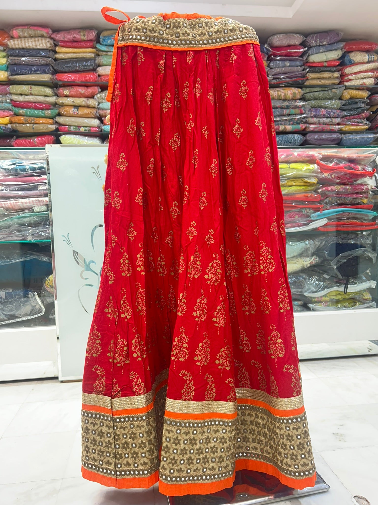 pure cotton orange batik print traditional look skirt