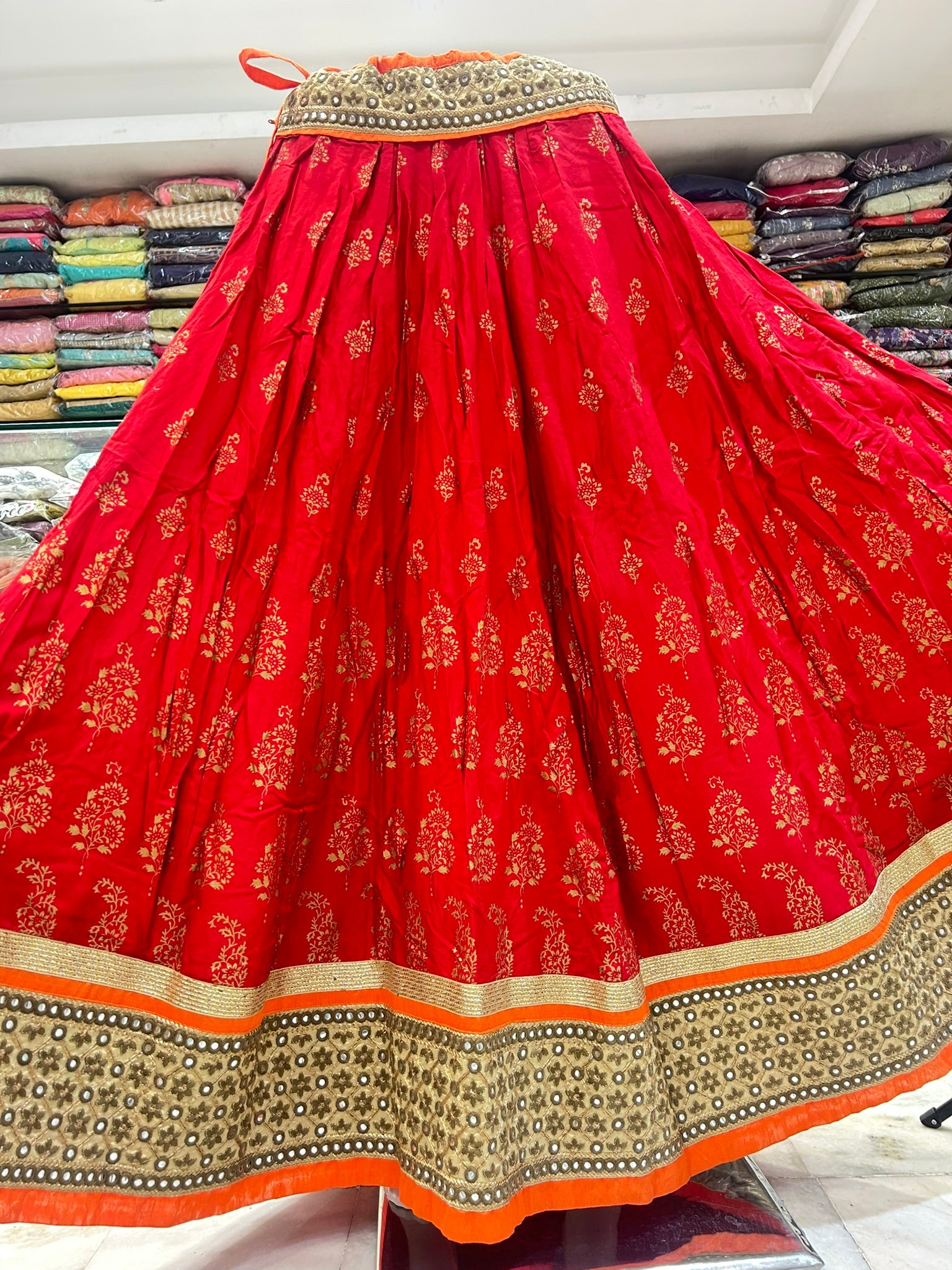 pure cotton orange batik print traditional look skirt