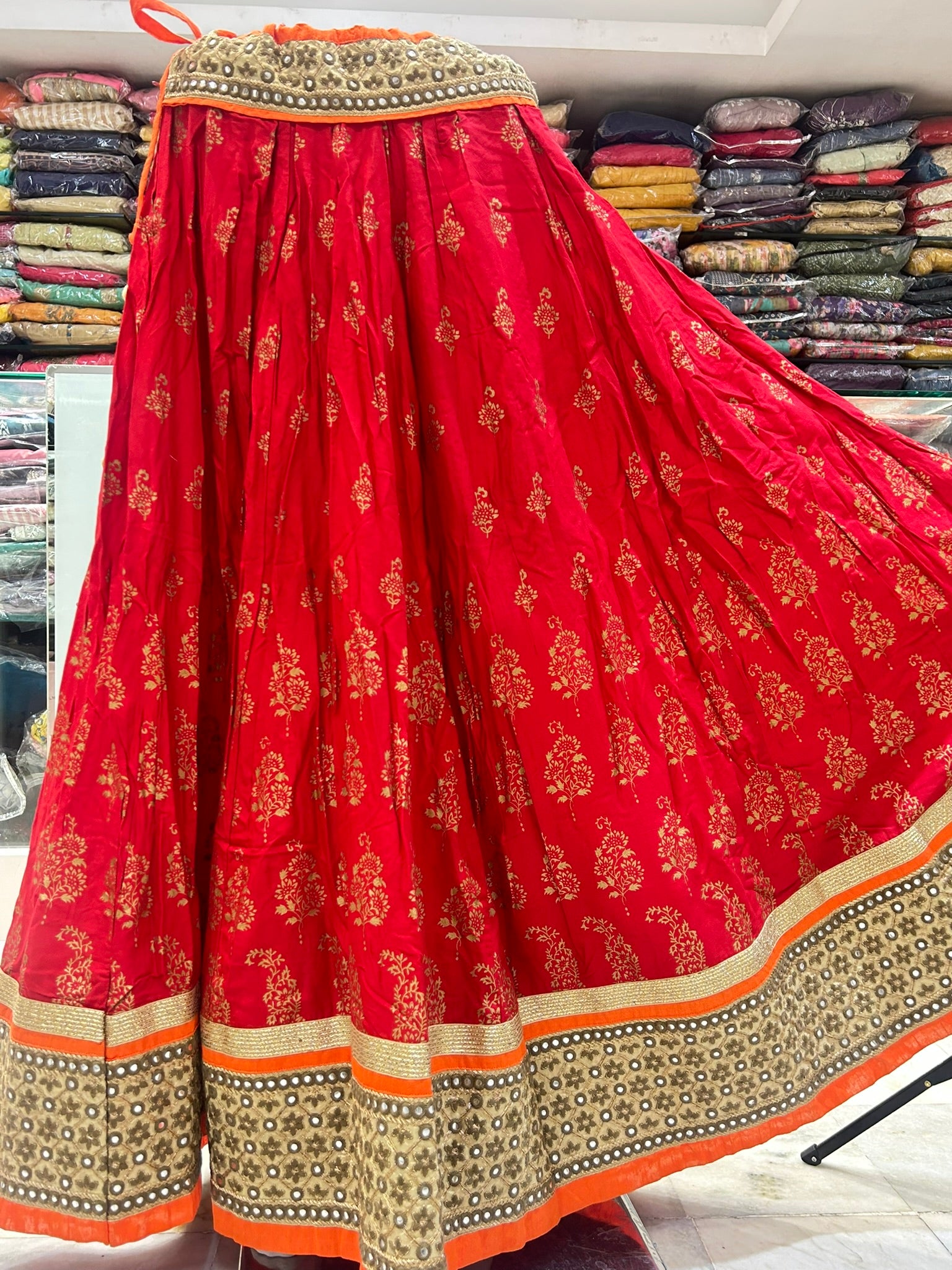 pure cotton orange batik print traditional look skirt