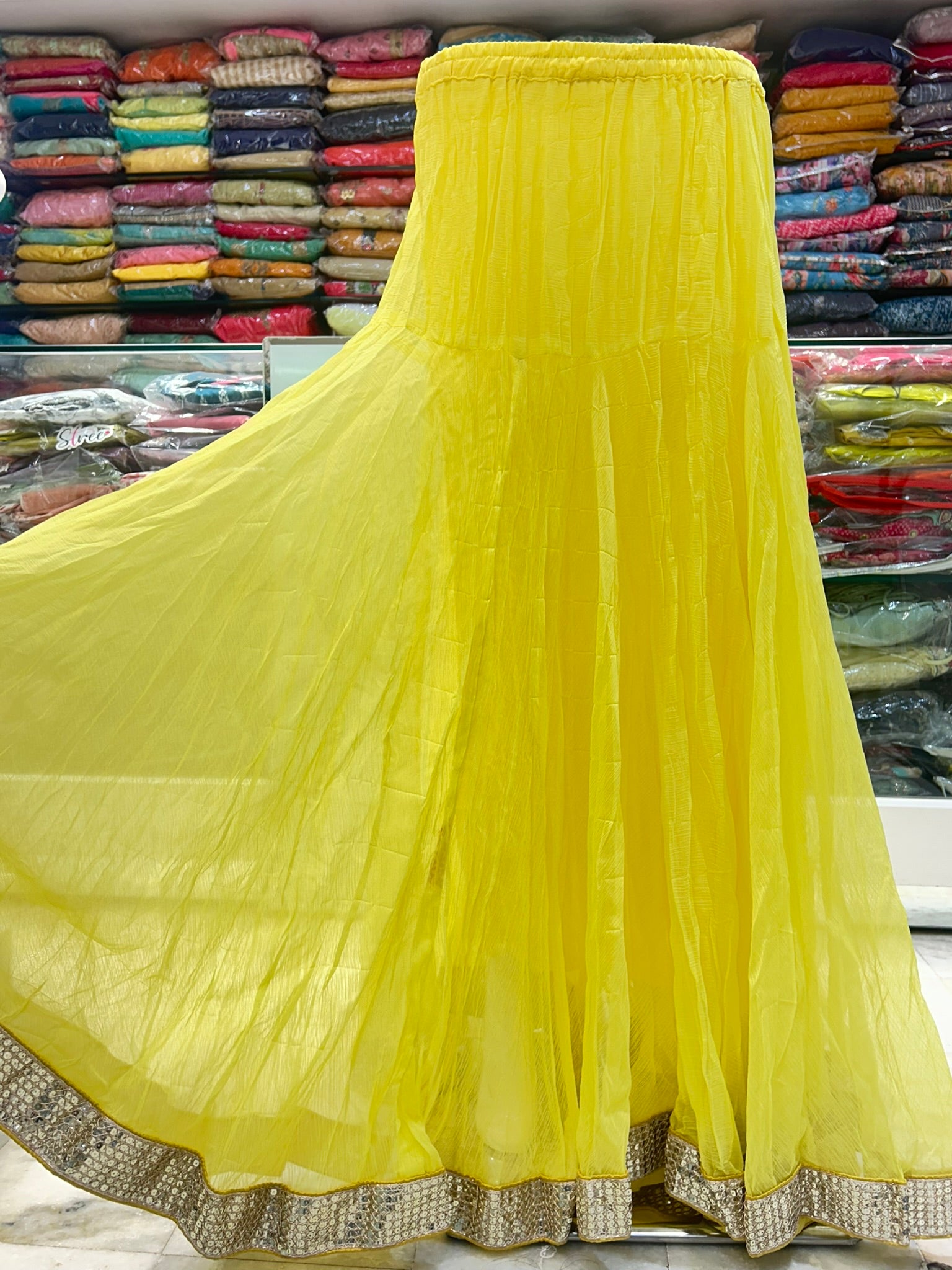 pure chiffon yellow color skirt