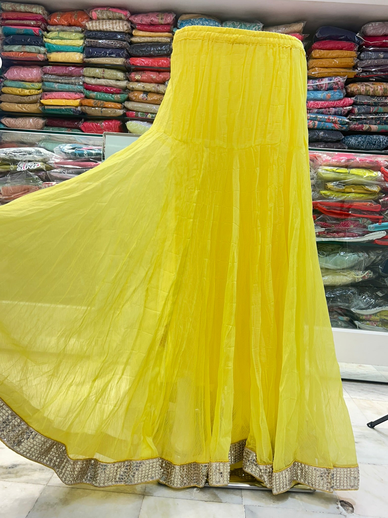 pure chiffon yellow color skirt