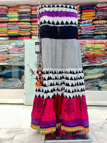 printed hand blocked rayon cotton multicolor skirt