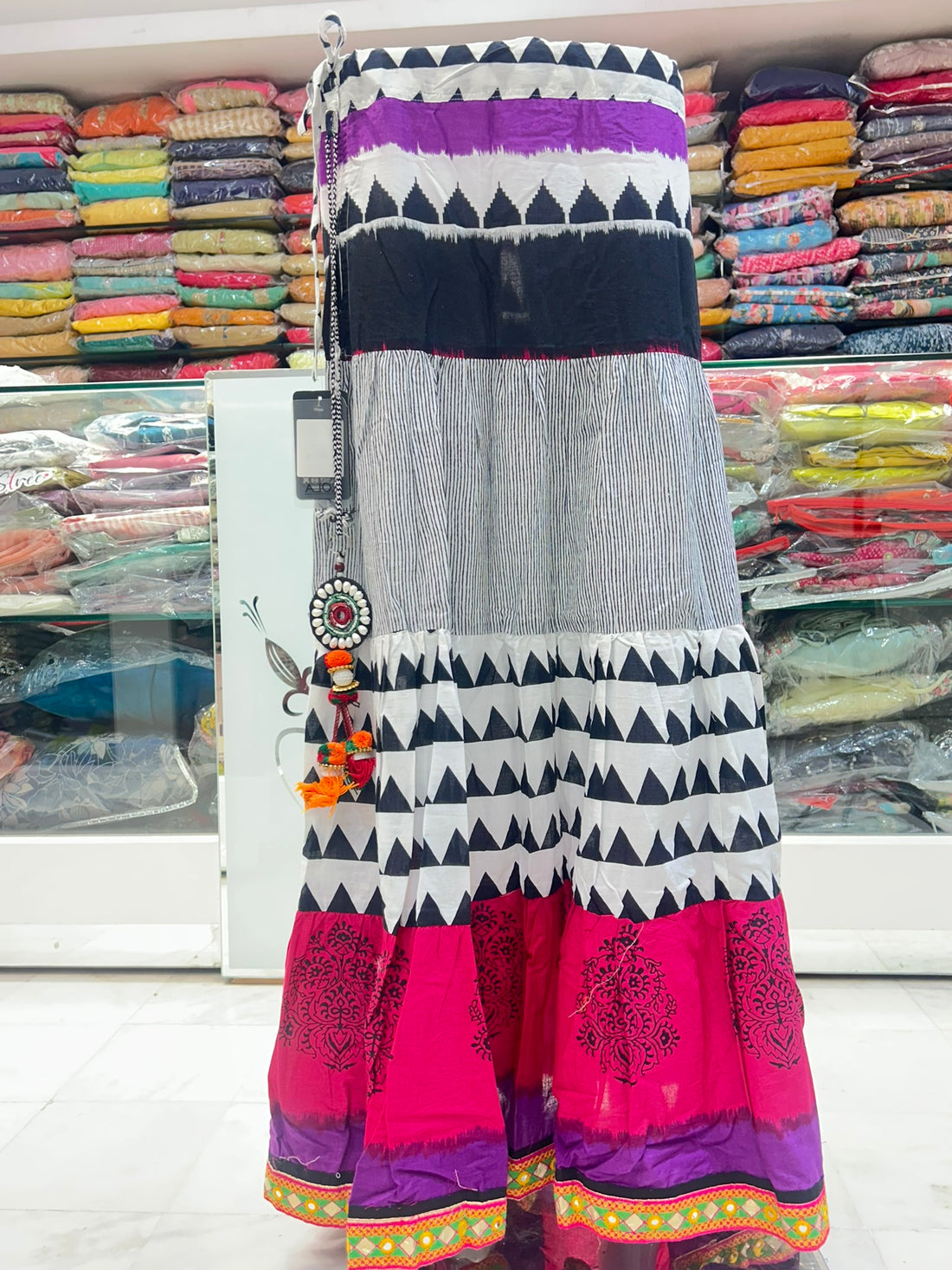 printed hand blocked rayon cotton multicolor skirt