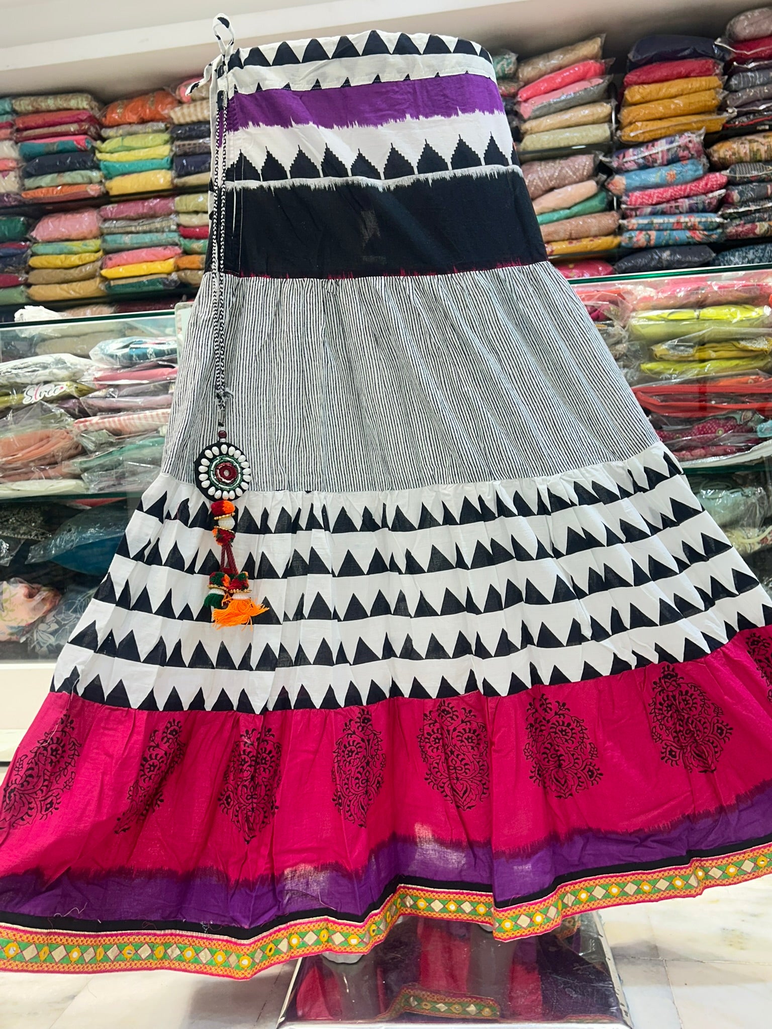 printed hand blocked rayon cotton multicolor skirt