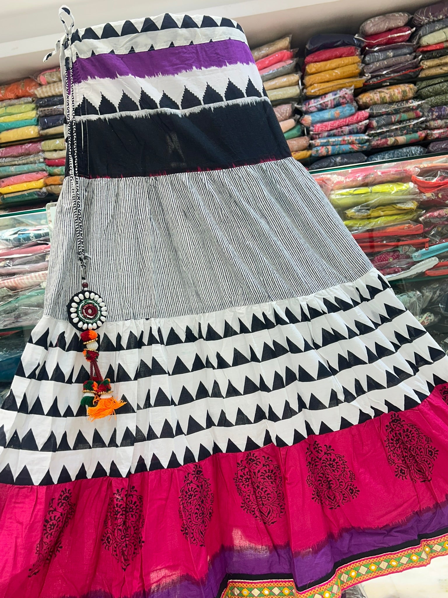 printed hand blocked rayon cotton multicolor skirt