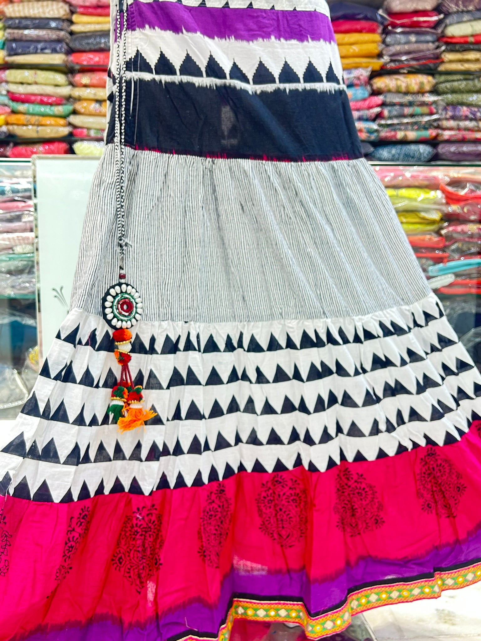 printed hand blocked rayon cotton multicolor skirt